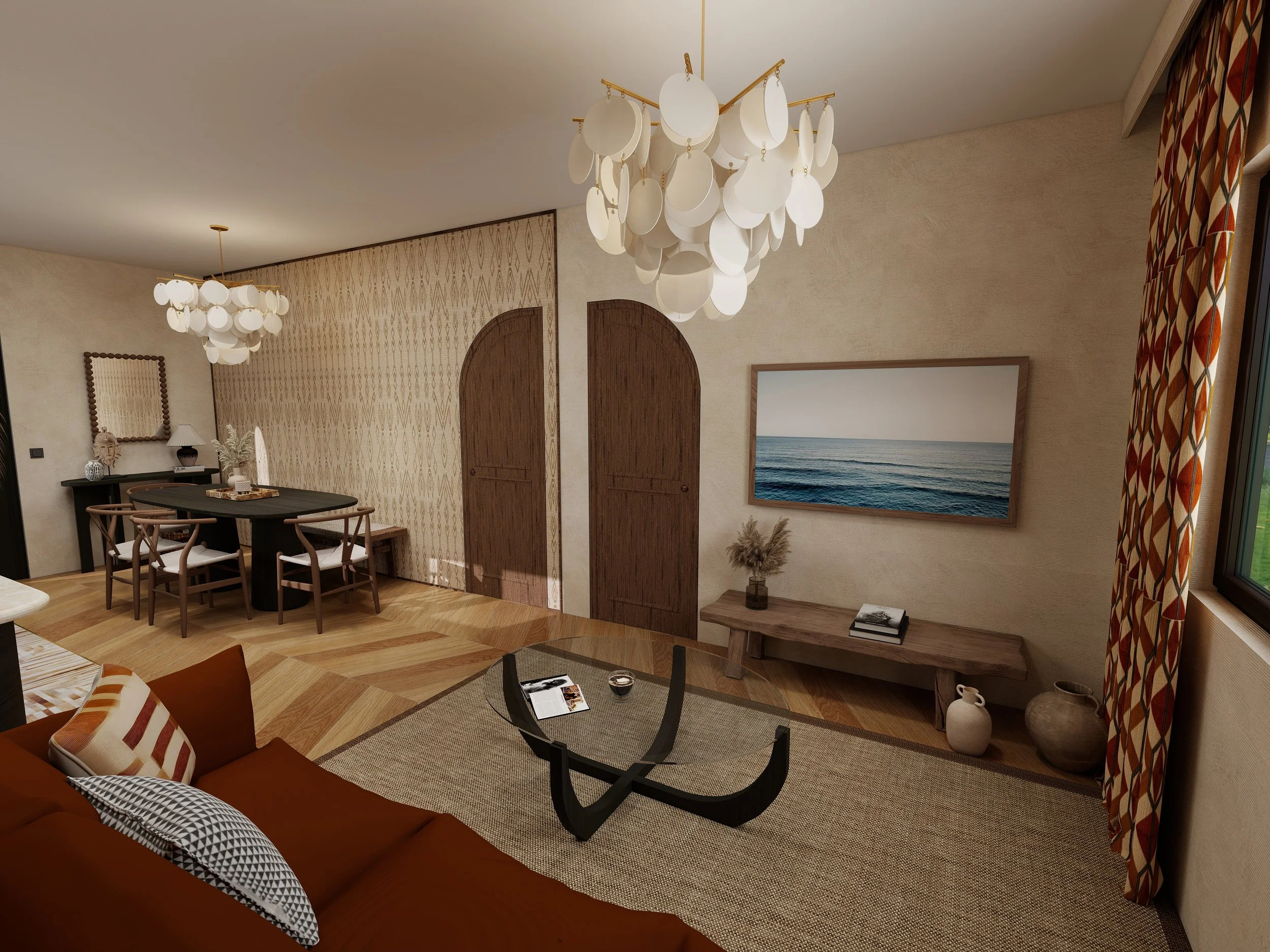 Décoration intérieure élégante et ethnique d’un appartement de 46 m² pour un couple