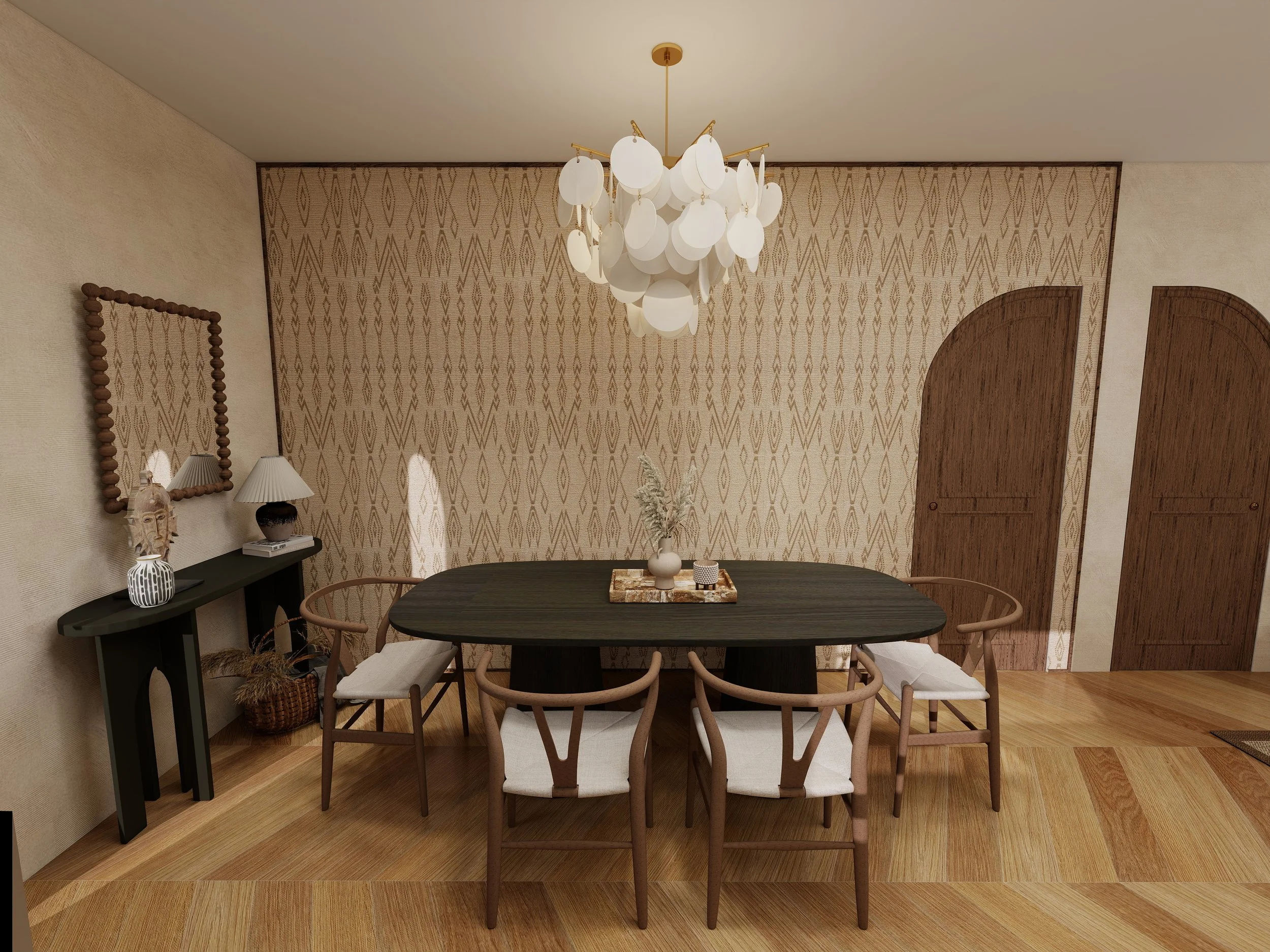 Détail de papier peint texturé inspiré de l’artisanat dans un intérieur ethnique élégant