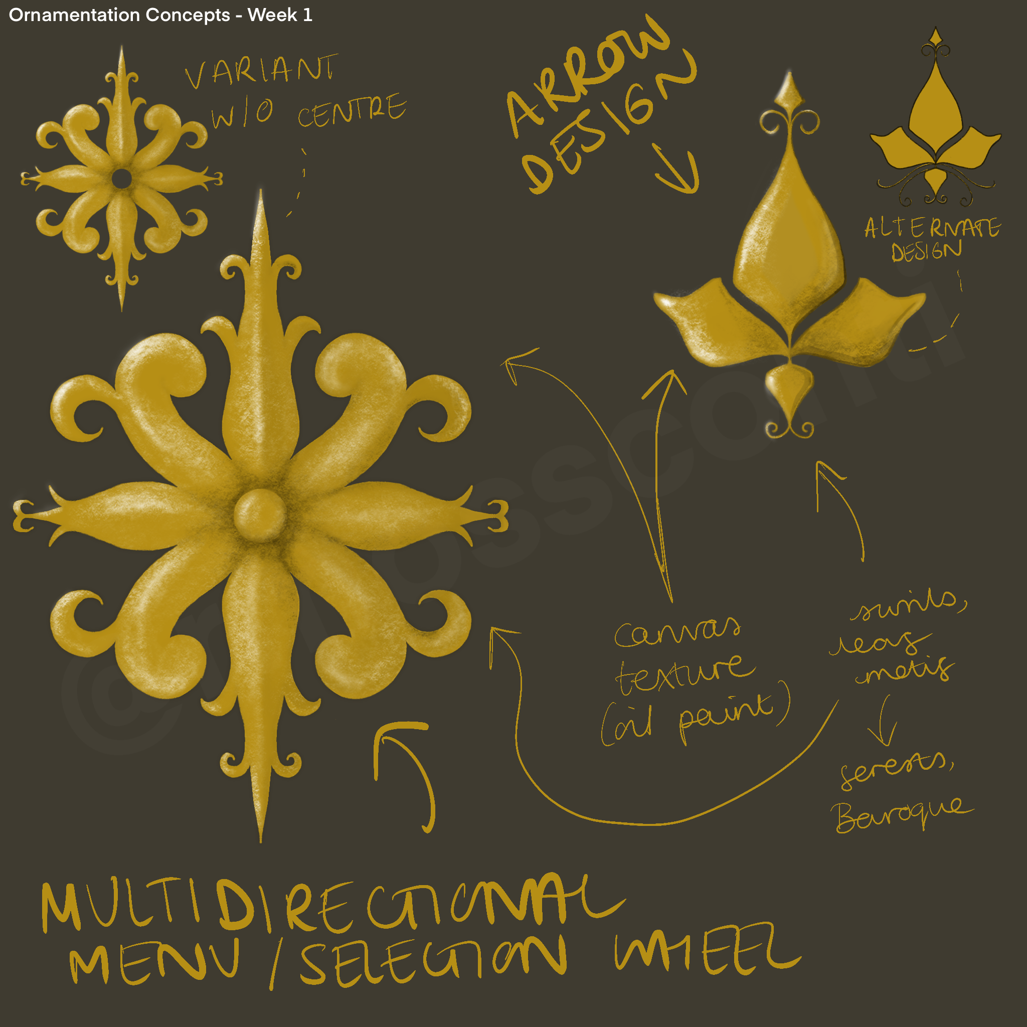 First rough drafts of dialogue wheel and selection arrow.
