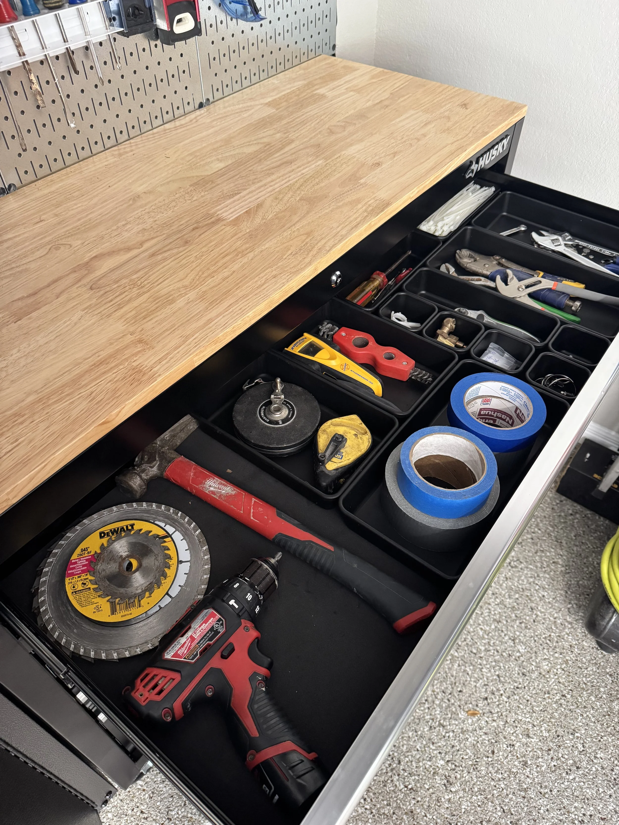 Tool drawer organization system installed by Austin TX professional organizer