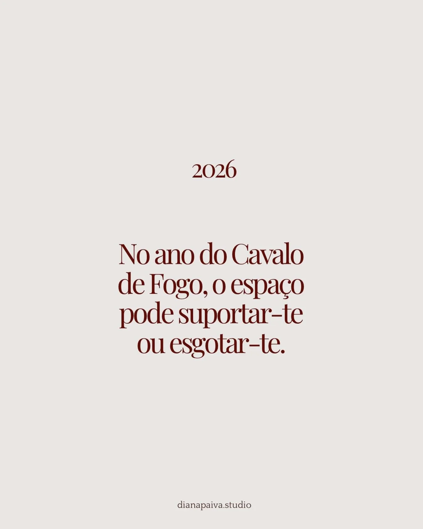 2026 &eacute; um ano make it or break it.
No ano do Cavalo de Fogo, tudo acelera. 🐎🔥
 O que est&aacute; alinhado ganha for&ccedil;a. O que est&aacute; desalinhado entra em colapso.
Este n&atilde;o &eacute; um ano passivo nem de improviso. 
E a casa