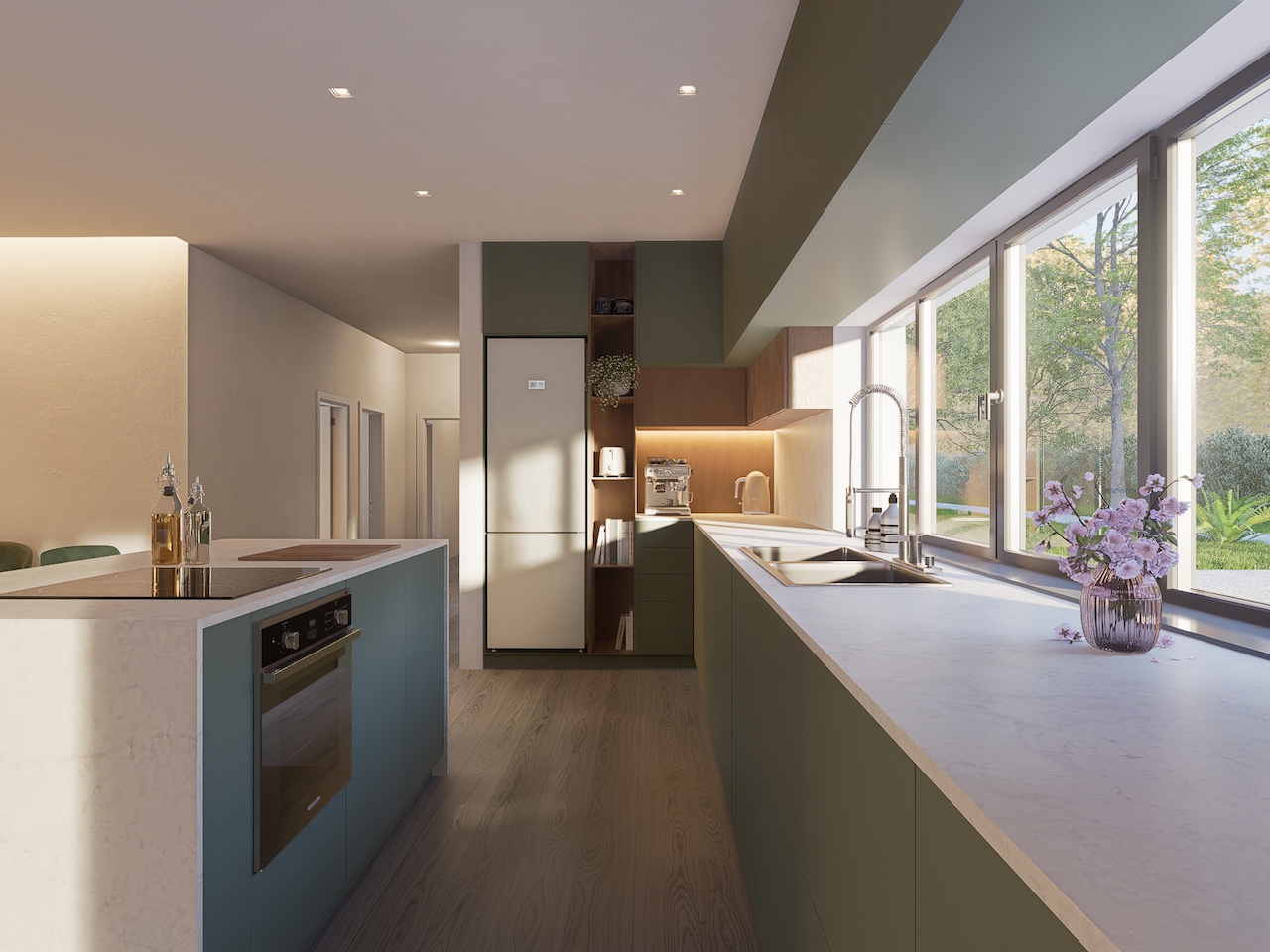 Cozinha integrada design moderno ilha central acabamentos premium