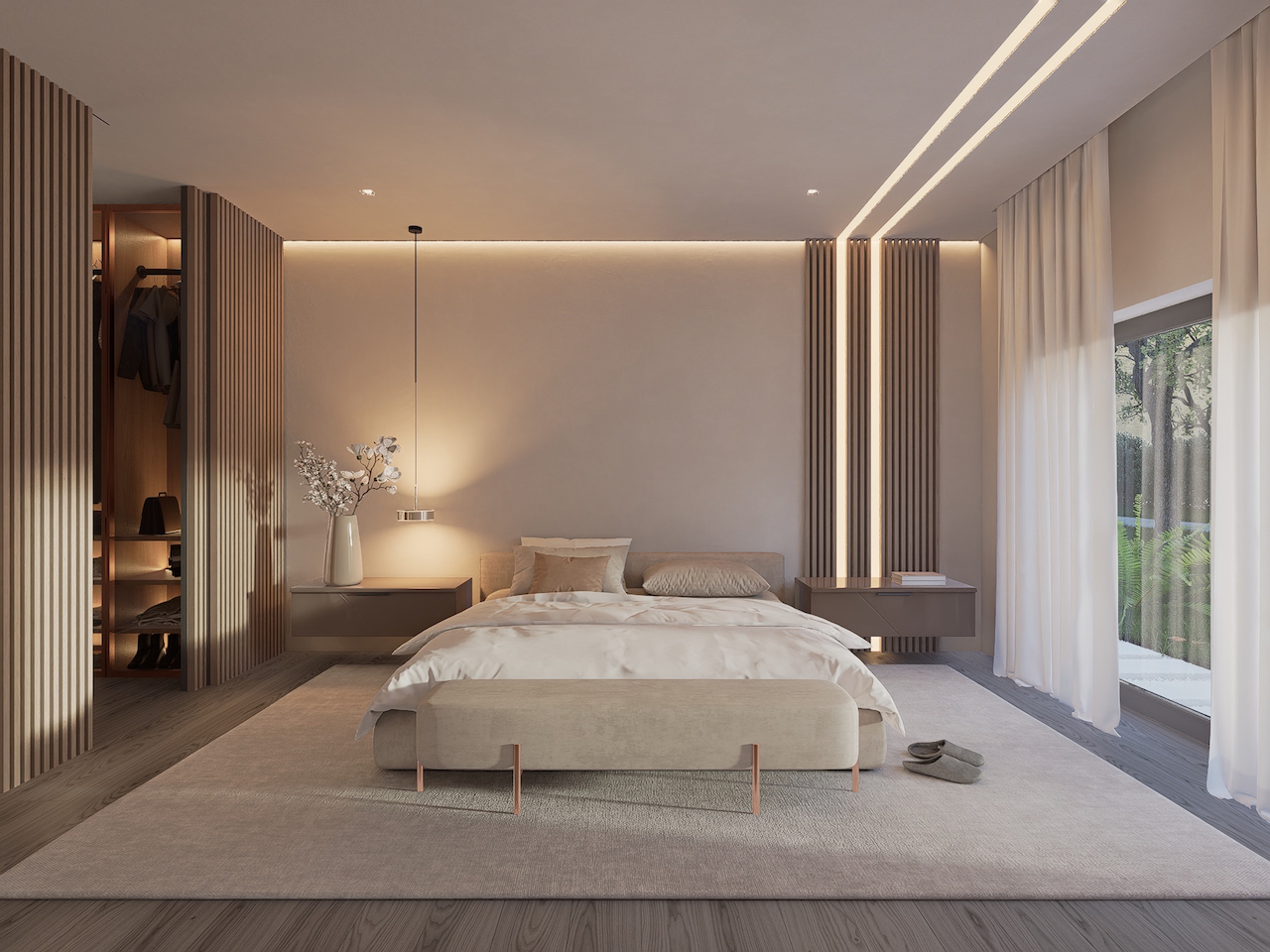 Suite moderna minimalista walk-in closet design personalizado