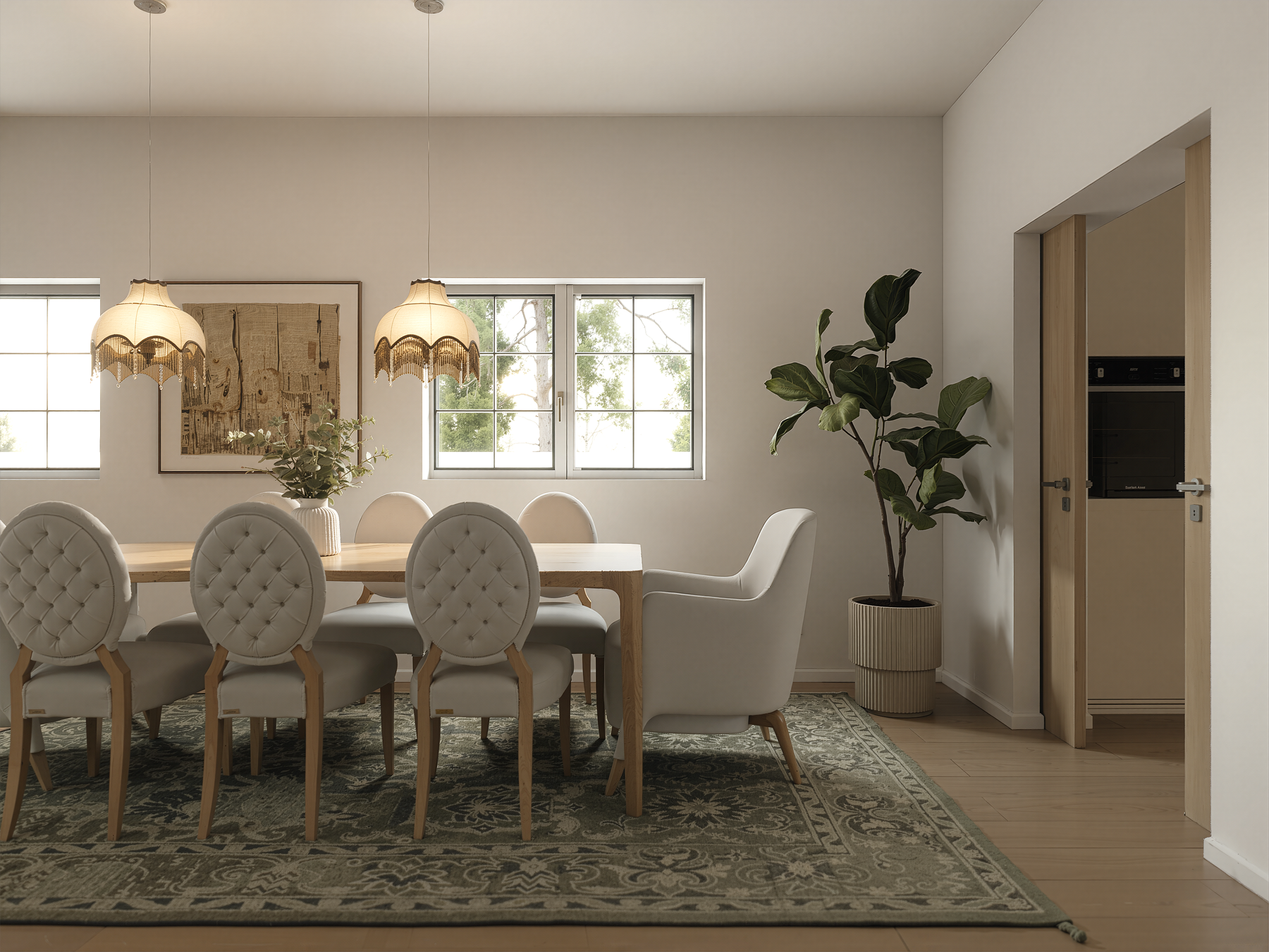 Zona de jantar de casa familiar tradicional elevada — visualização 3D Diana Paiva Studio
