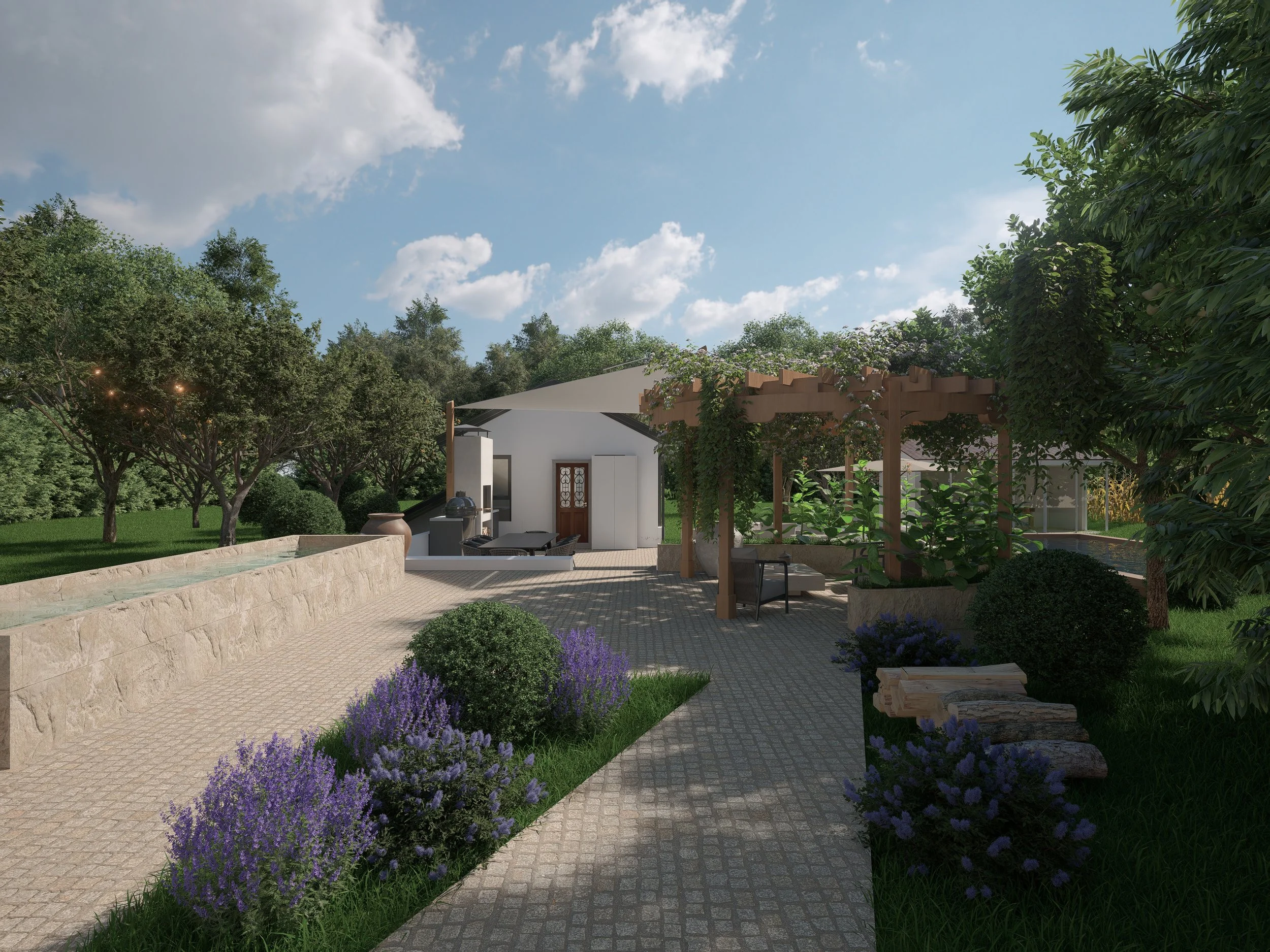 Recuperação de património residencial em Coimbra com exteriores renovados, preservação da eira tradicional e ligação à natureza.