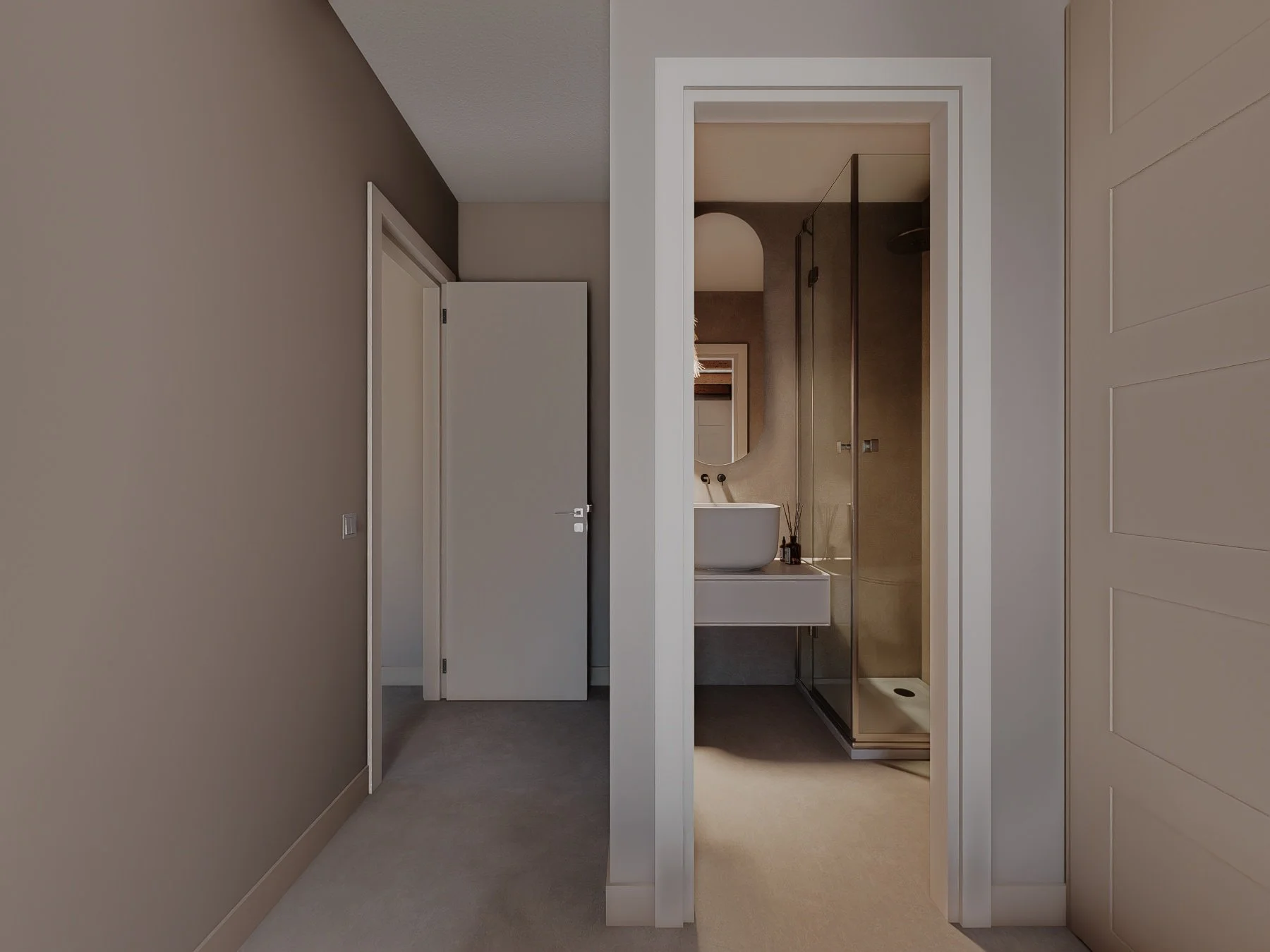 Casa de banho de guest house premium na Comporta com pedra natural, madeira e estética spa
