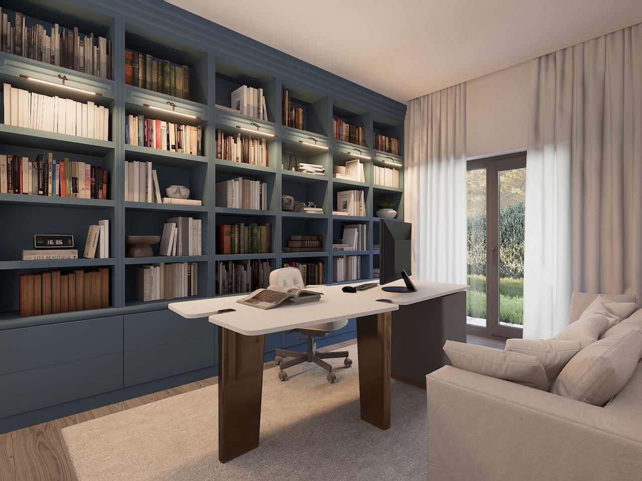 escritorio intemporal azul elegante