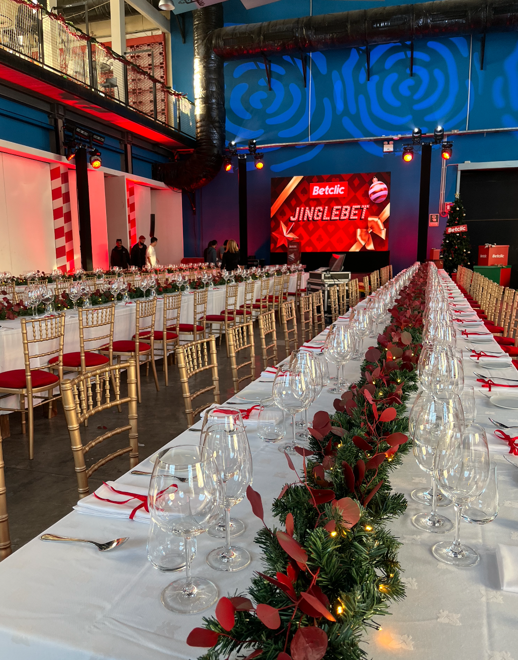 Decoração mesa Natal BetClic 50 metros grinaldas luzes evento