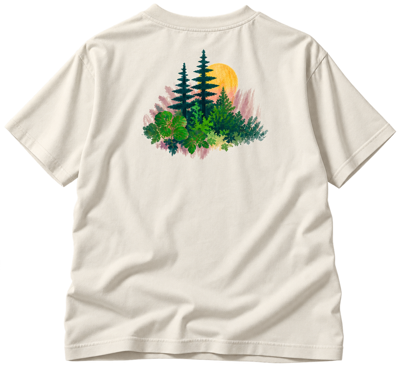 Cream T-Shirt with Watercolor Forest Emblem.png