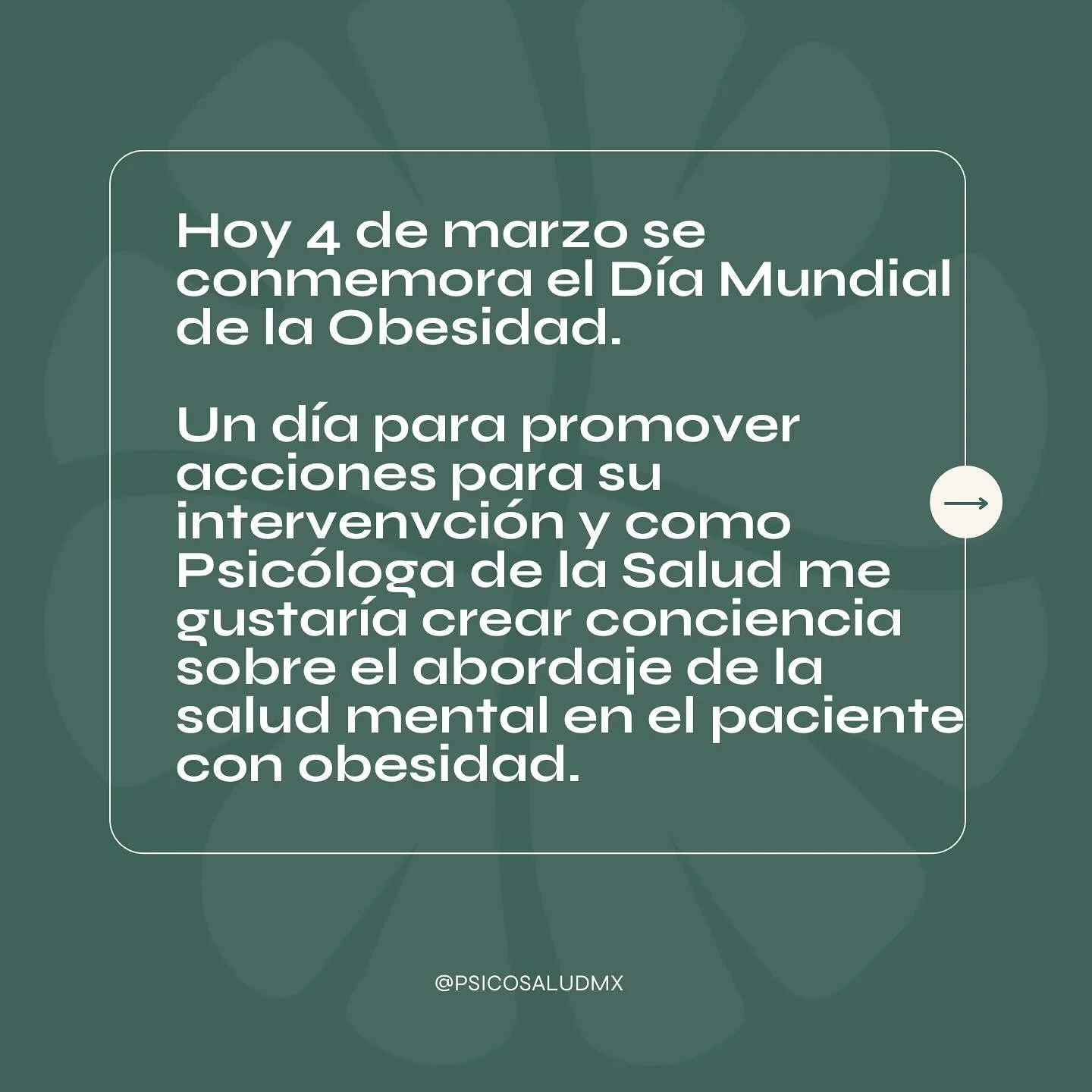 La Obesidad es un desaf&iacute;o de salud p&uacute;blica que requiere de soluciones interdisciplinarias. 

Es importante crear consciencia en la forma en que se aborda la obesidad principalmente en la intervenci&oacute;n psicol&oacute;gica como compl