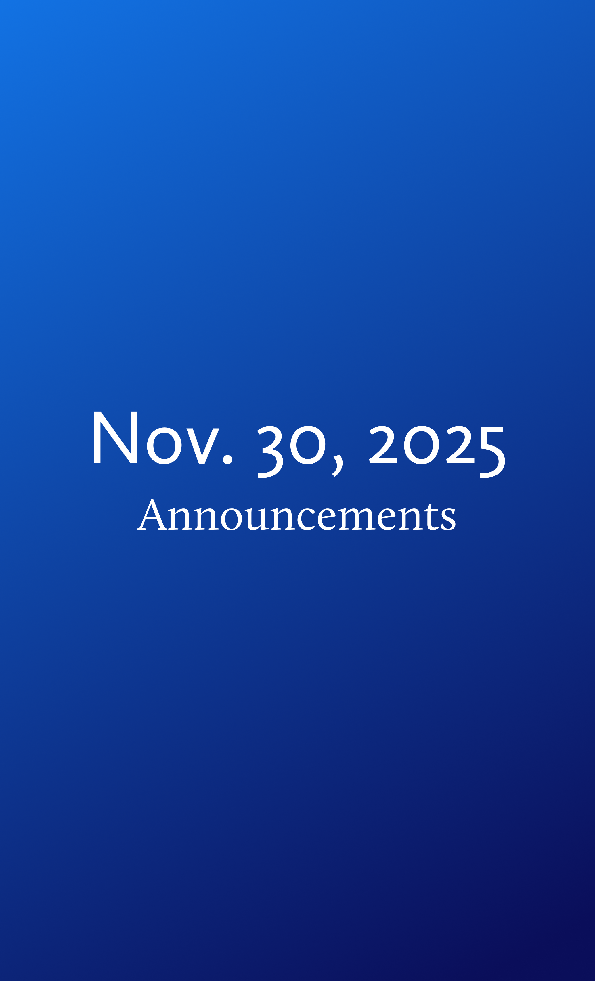 Announcements for Sunday, November 30, 2025