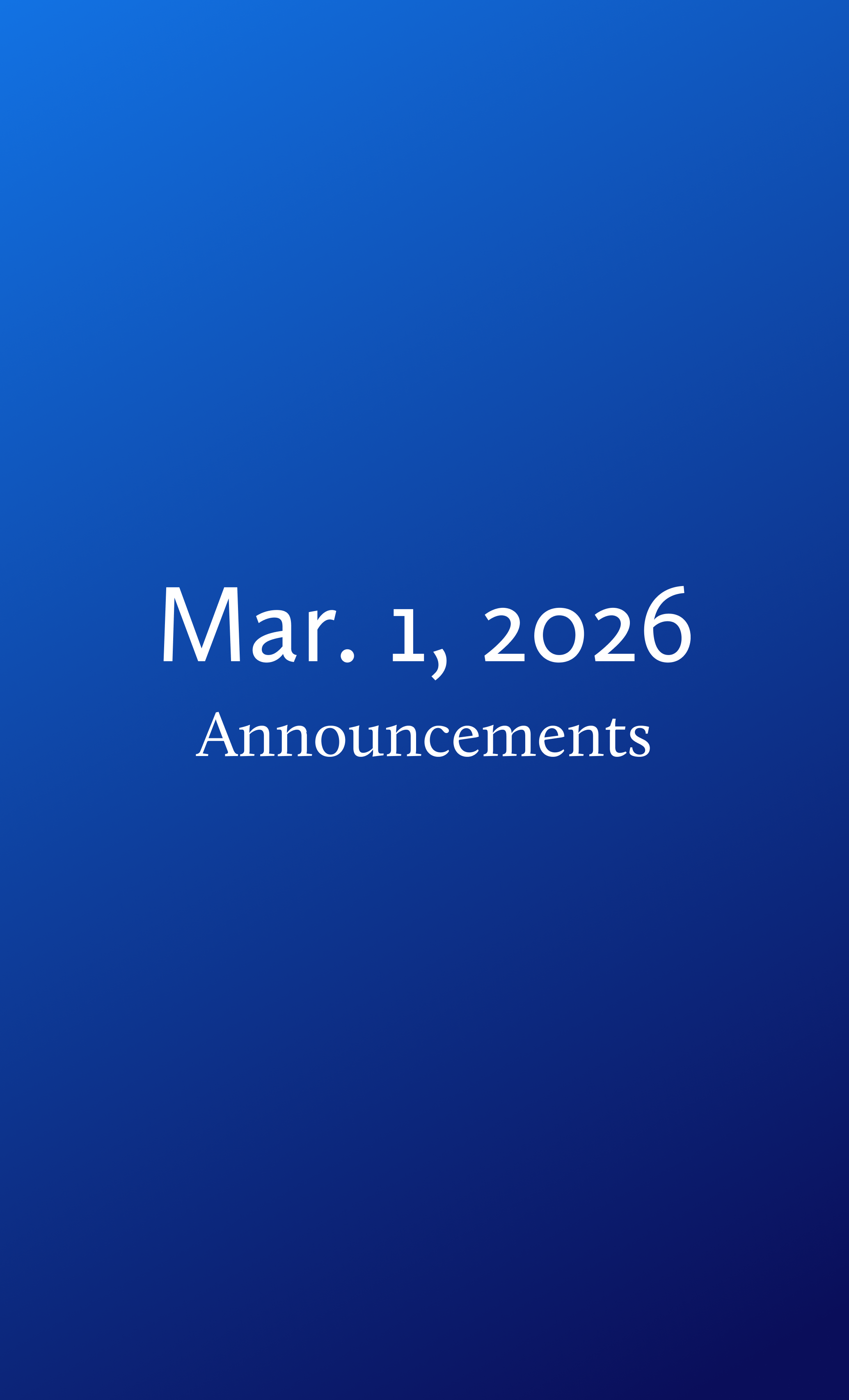 Announcements for Sunday, March 1, 2026