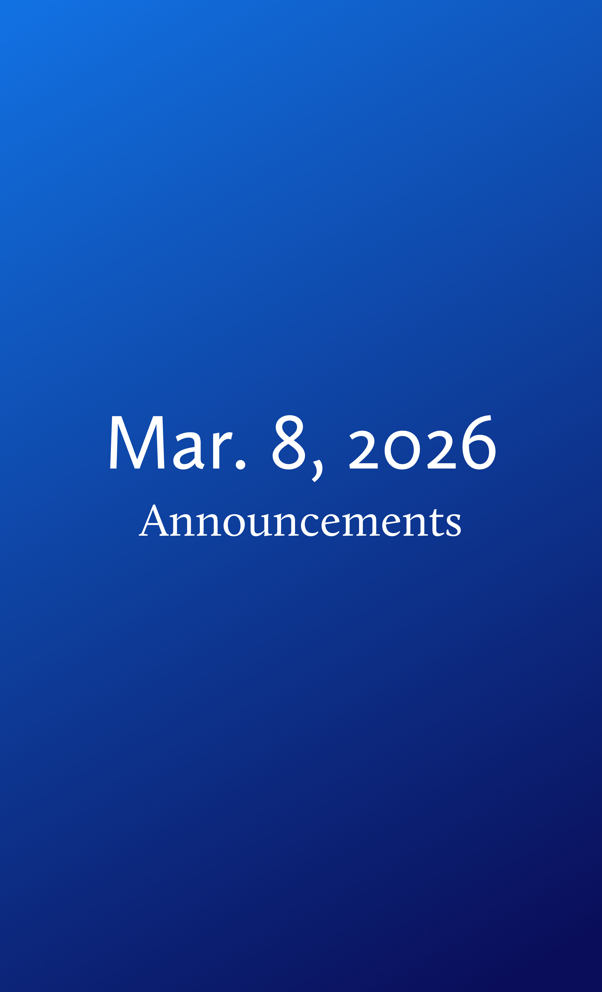 Announcements for Sunday, March 8, 2026