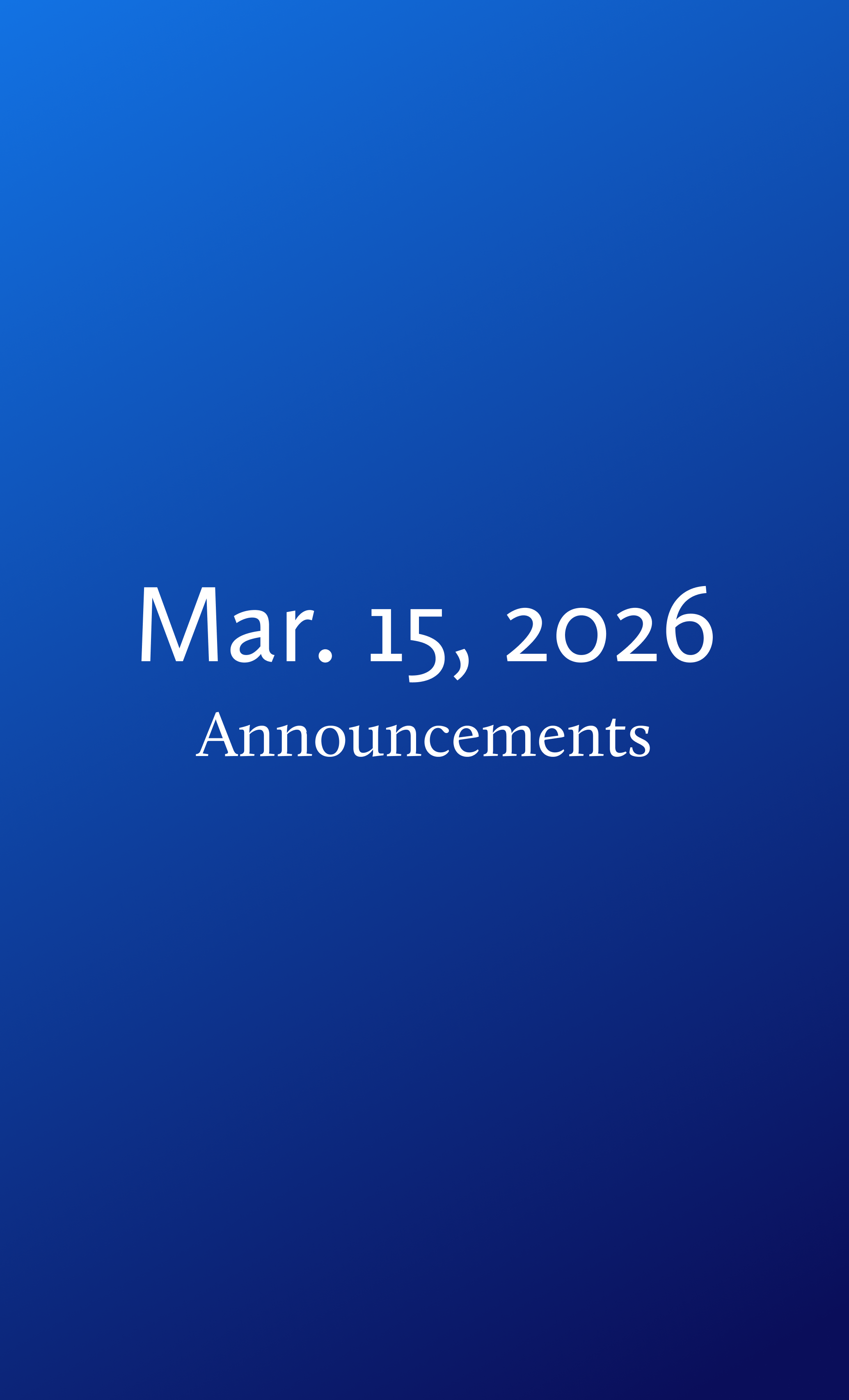 Announcements for Sunday, March 15, 2026