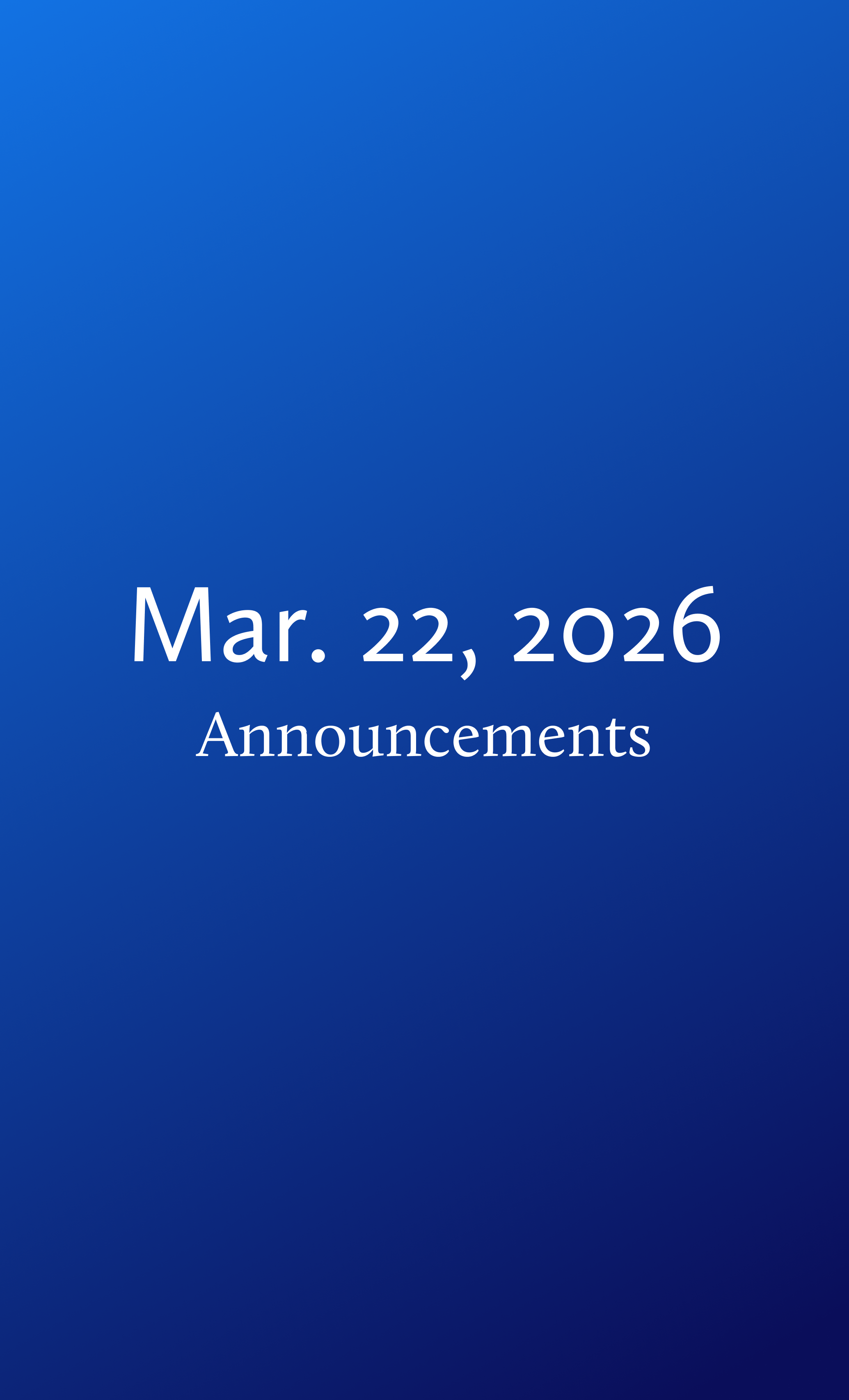 Announcements for Sunday, March 22, 2026