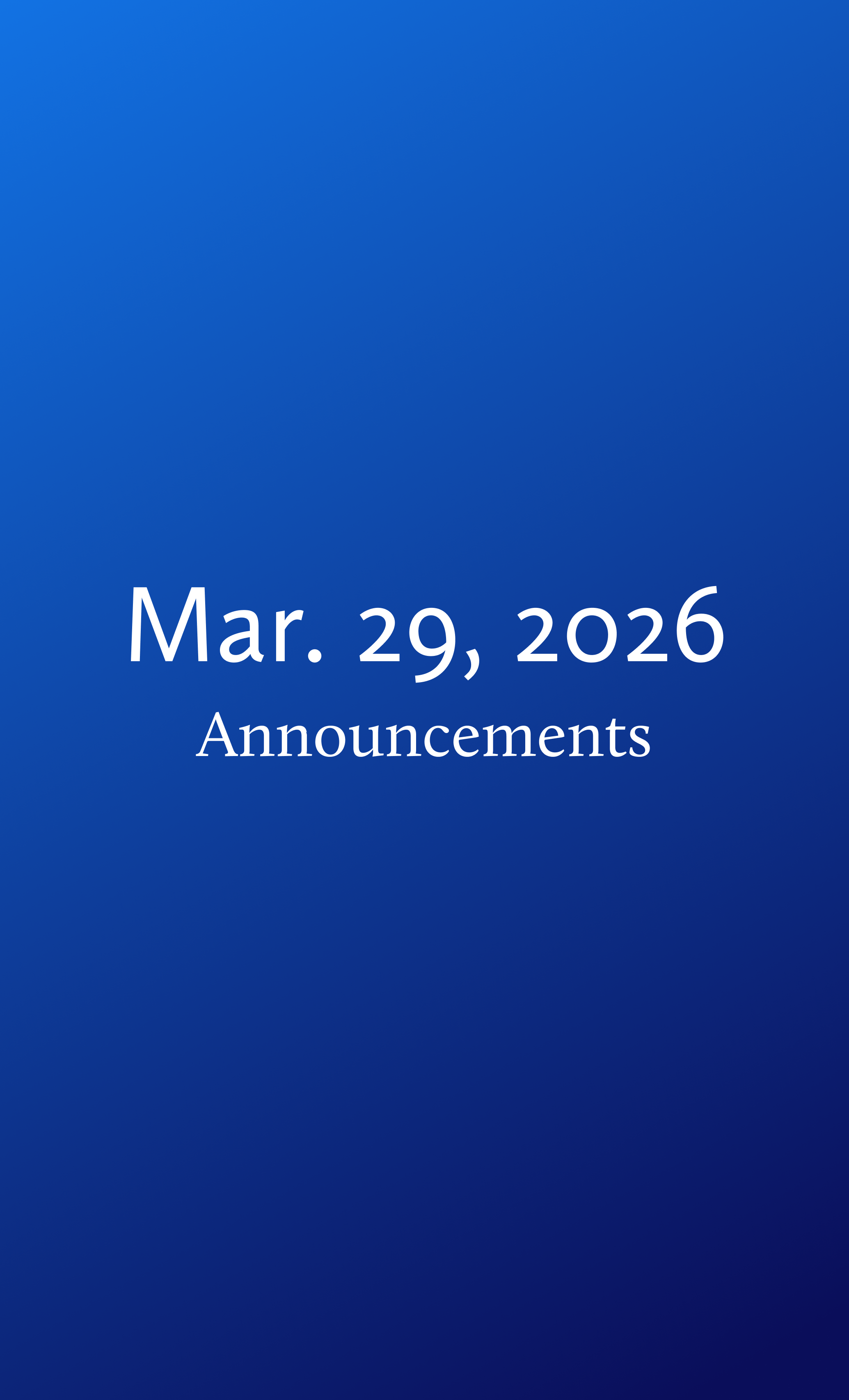 Announcements for Sunday, March 29, 2026