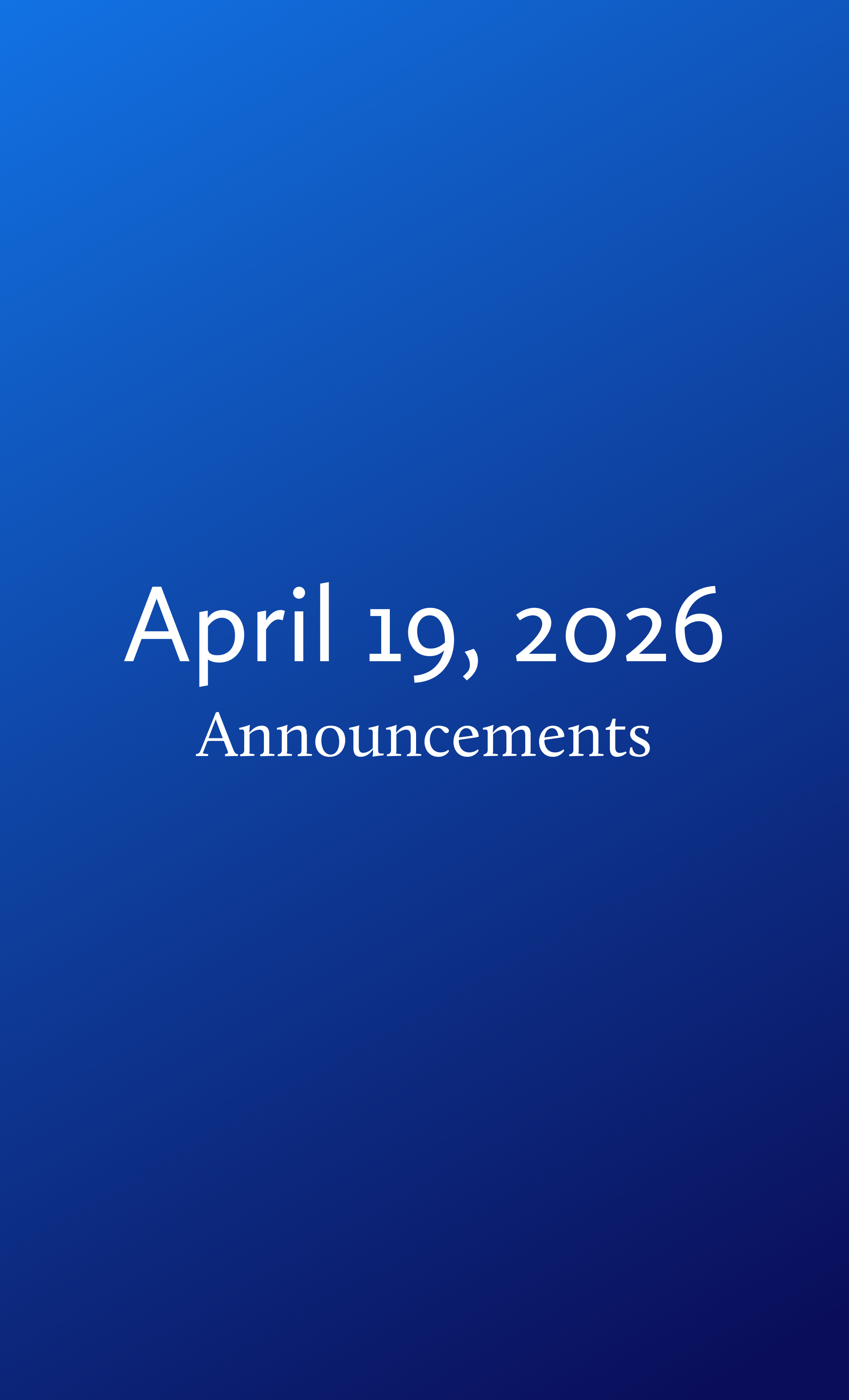 Announcements for Sunday, April 19, 2026