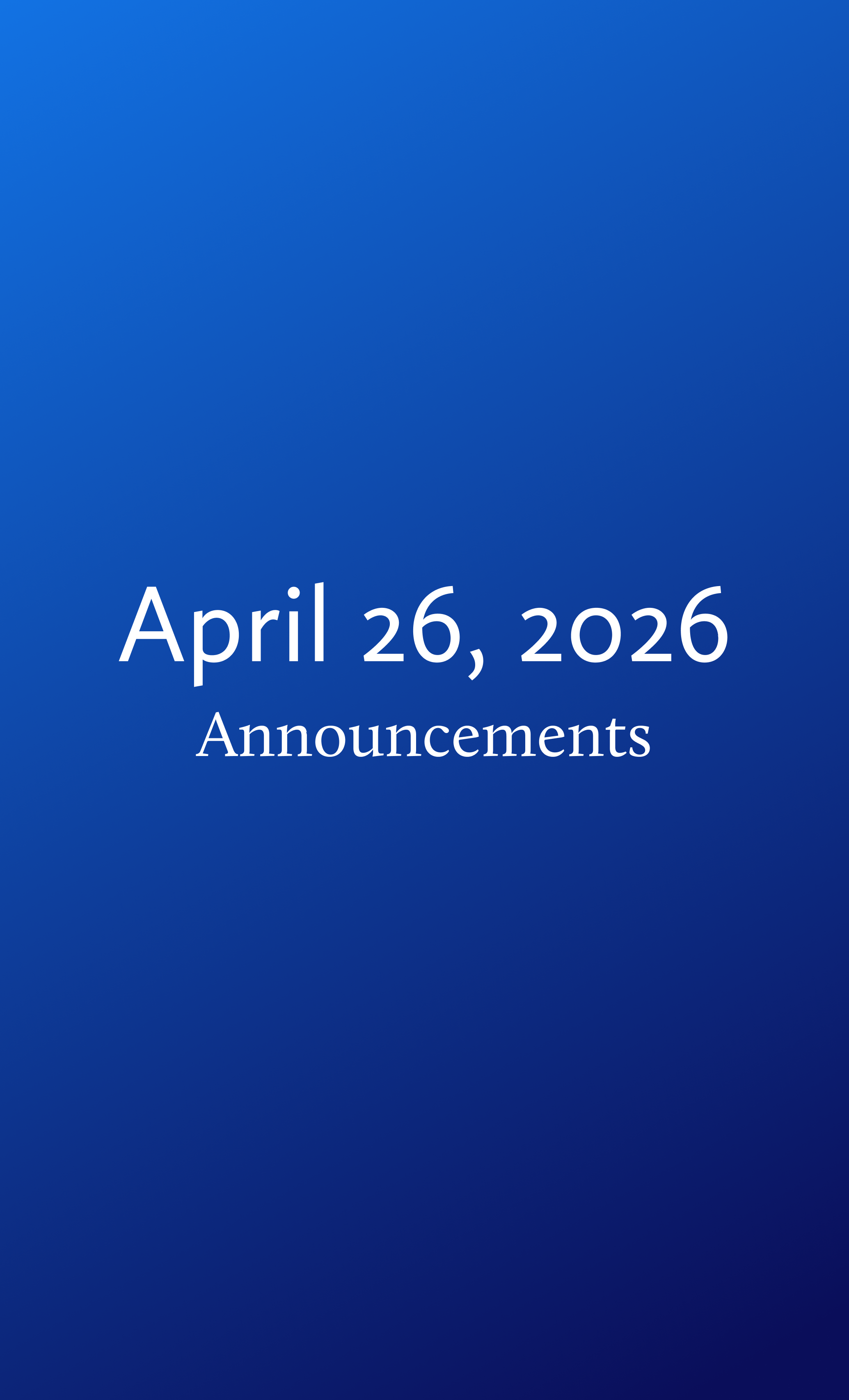 Announcements for Sunday, April 26, 2026