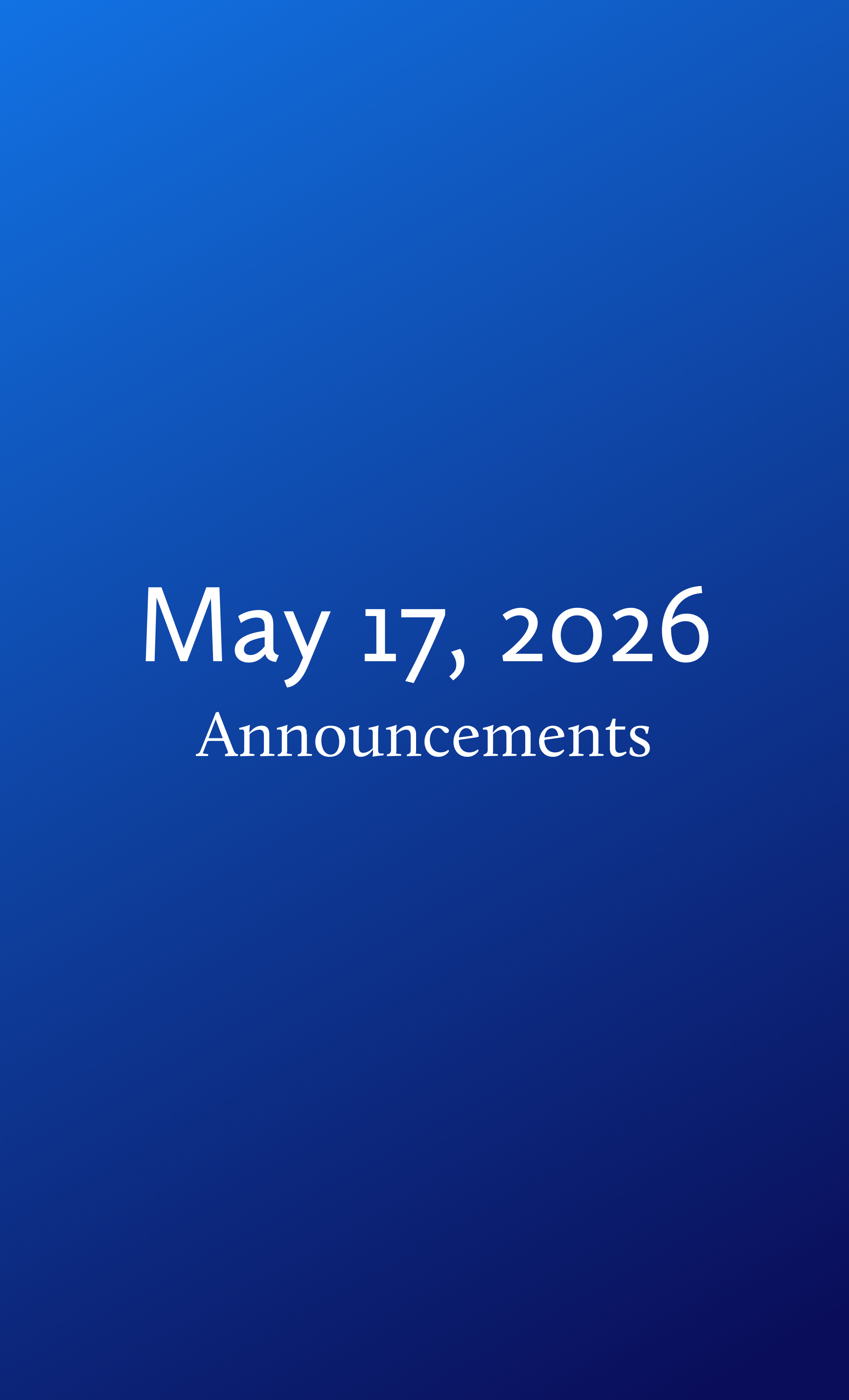 Announcements for Sunday, May 17, 2026