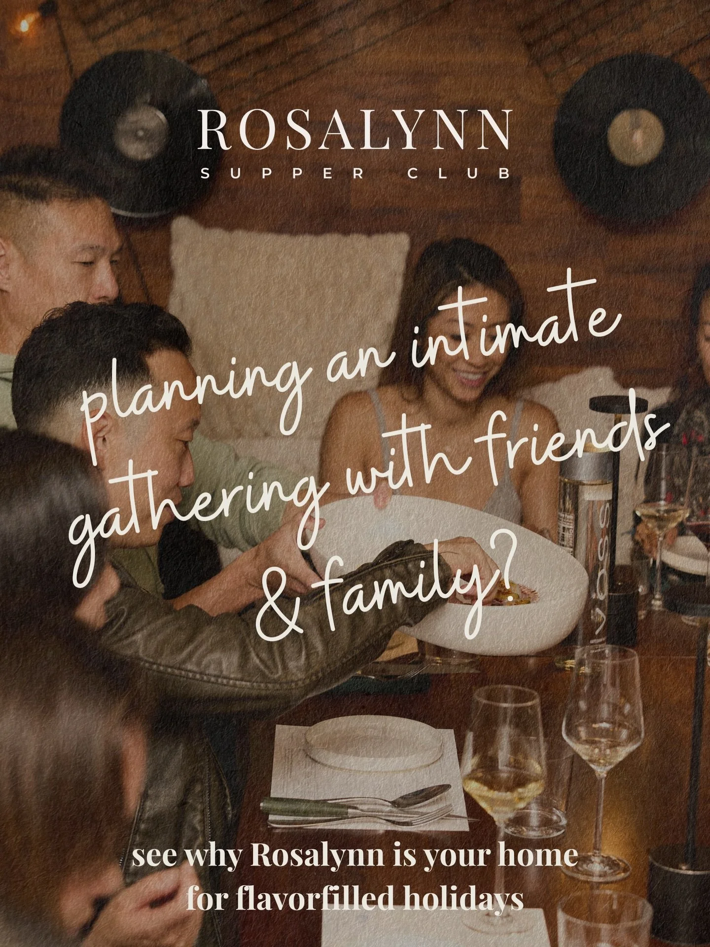 Planning an intimate gathering or holiday dinner? Let Rosalynn bring it to life.

From private buyouts of our Arts District space to joining one of our curated supper club nights at a special group rate, we make every celebration feel personal, inten