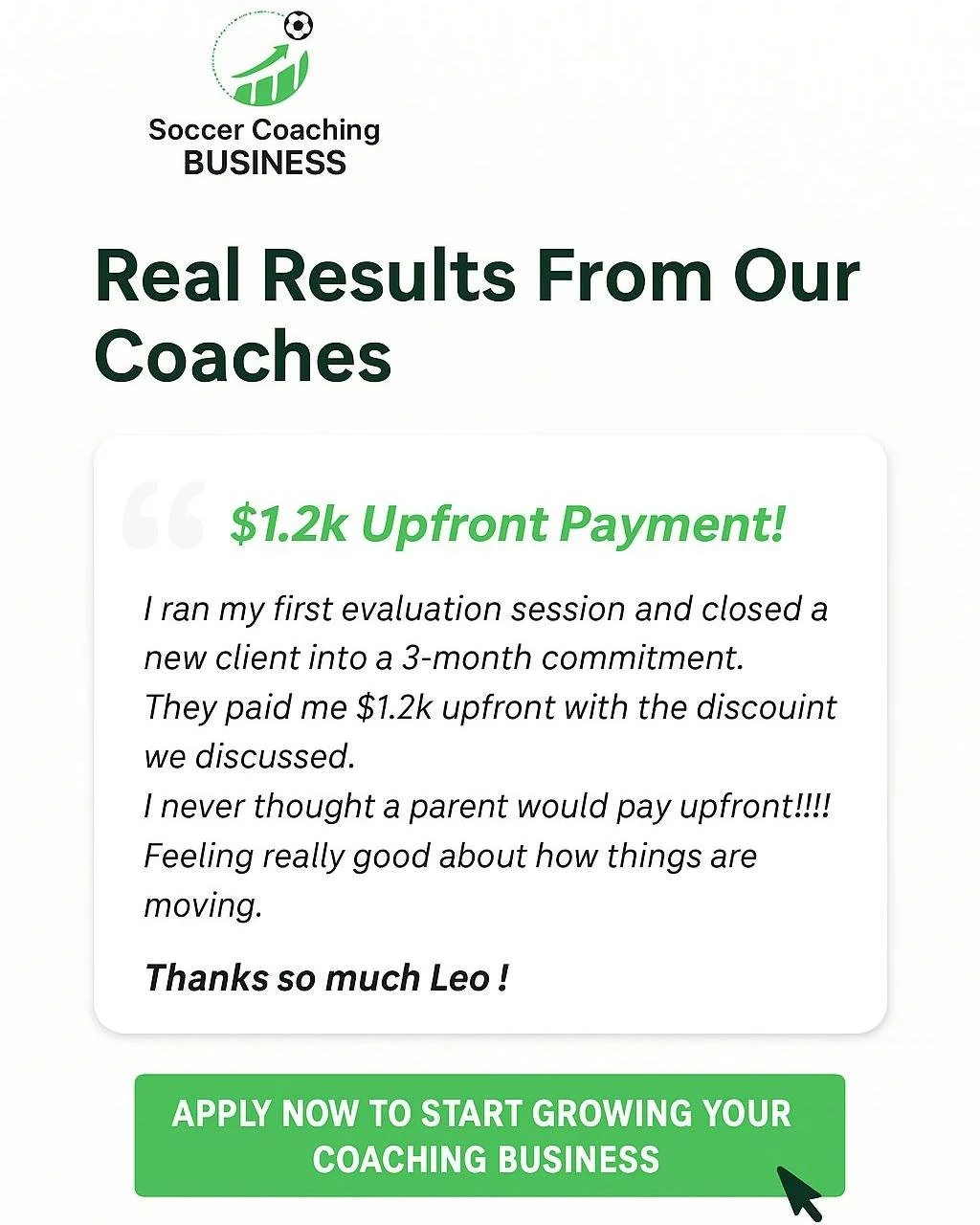 💰 $1.2k Upfront Payment! 💰

One of our coaches just closed their very first client with a 3-month commitment and got paid $1,200 upfront! 🚀

They never thought a parent would pay upfront, but with the right strategy and system in place, it happene