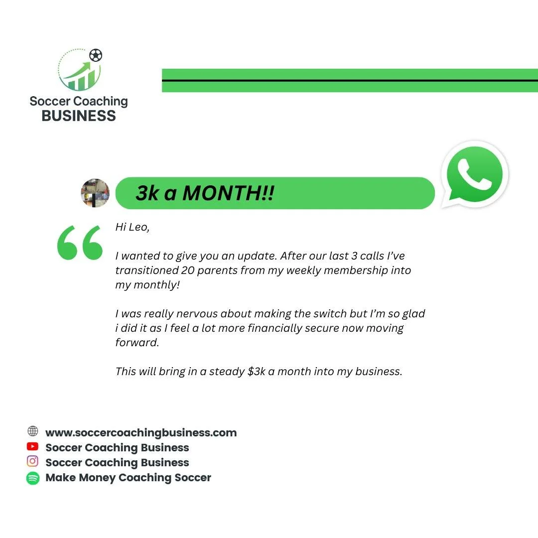 20 Clients Moved into Monthly billing = 

STEADY 3K/MONTH.

Want results like this with your Soccer Coaching Business? Y/n

#MakeMoneyCoachingSoccer #SoccerCoachingBusiness