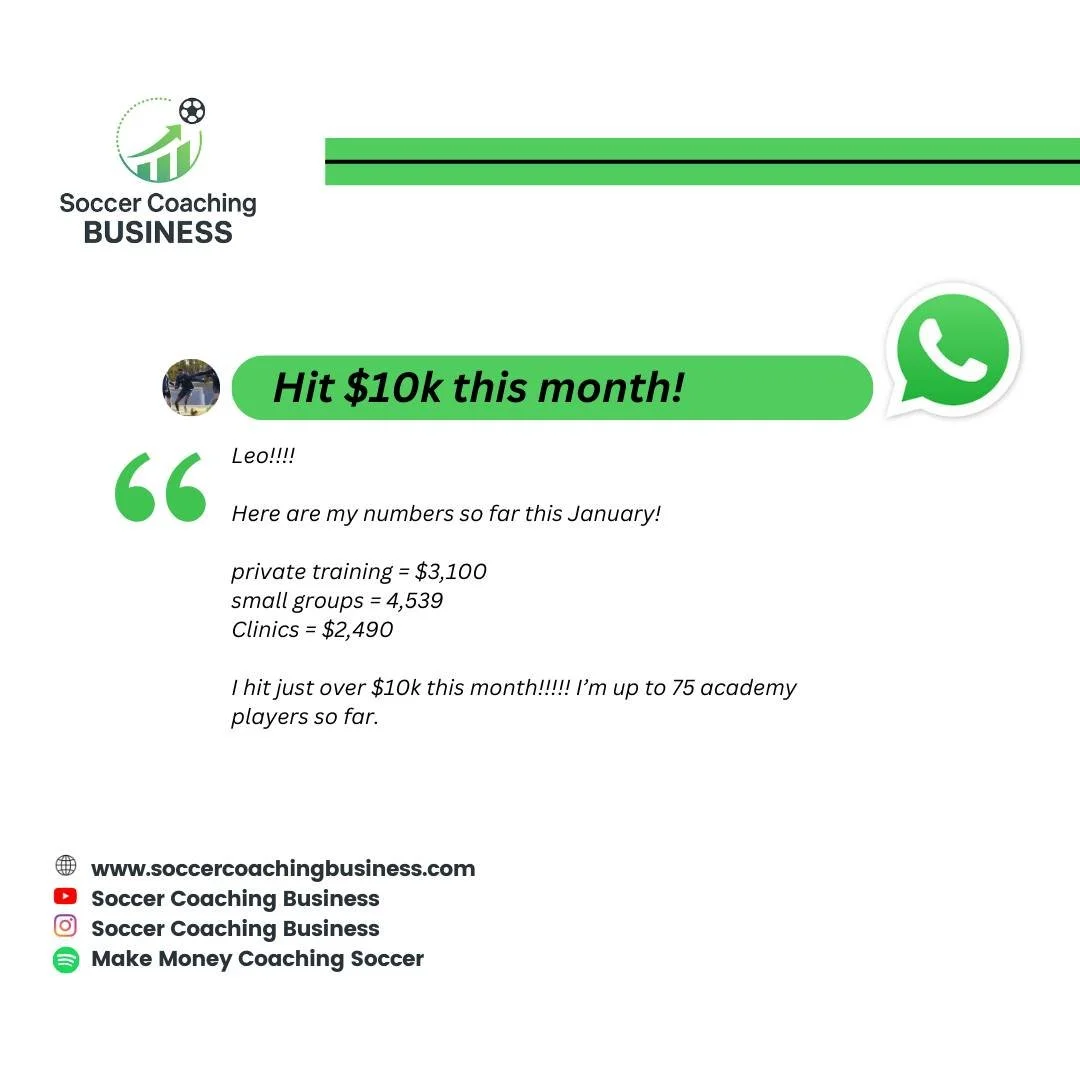 This coach just cracked $10K in January and we&rsquo;re not even in February yet

Huge work, Coach 👏
Results like this don&rsquo;t happen by accident.

Want to grow your soccer coaching business and hit numbers like these?
📩 DM me and let&rsquo;s t