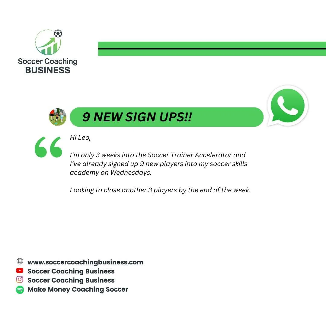 Only 3 weeks into the program and this trainer has already landed 9 new clients 🚀

If you want to work with me 1-1 to grow your personal soccer training business drop me a DM

#SoccerTrainer #SoccerEntrepreneur #PersonalSoccerTrainer #SoccerCoaching