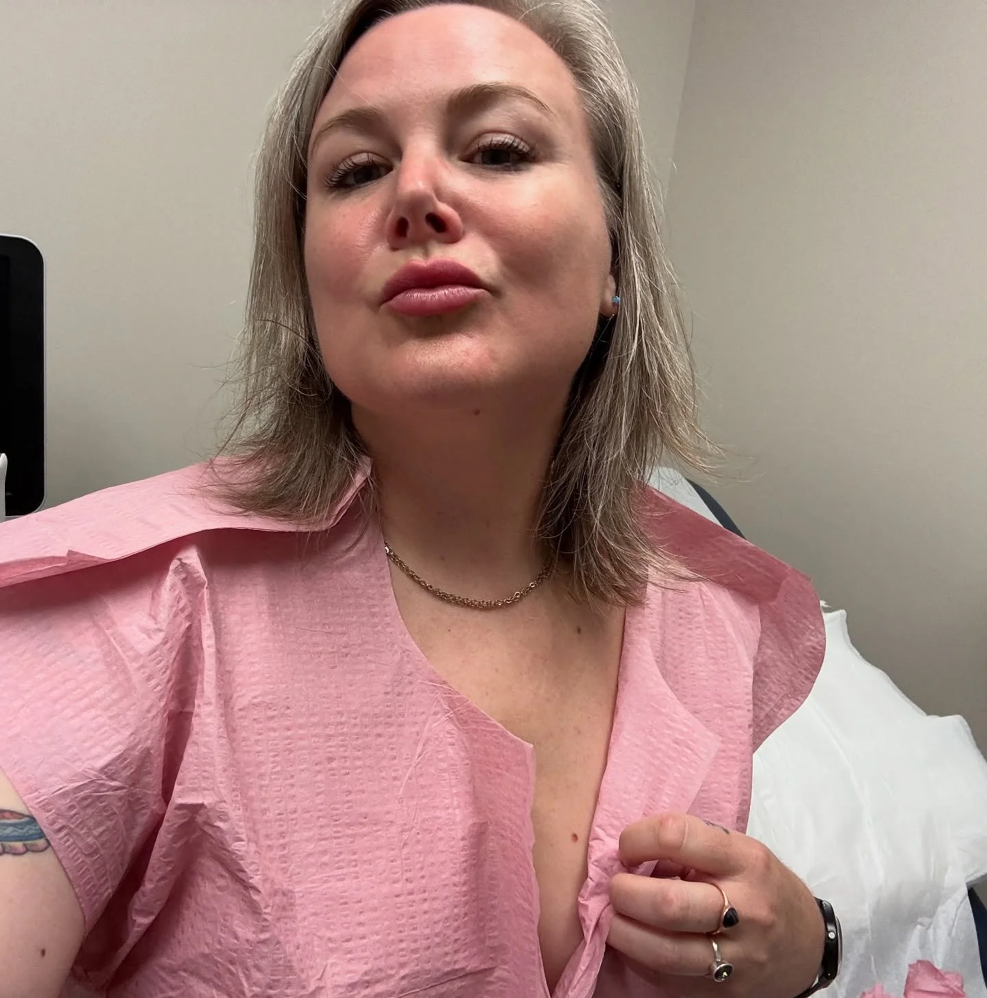 Proudly wearing my paper gown at my annual gyno appt. As a survivor of SA, SWer, sexuality educator/coach, and former patient of Dr. Tyndall (look up LA times reporting if you&rsquo;ve forgotten) this is both at MUST and a personal victory, to be chi