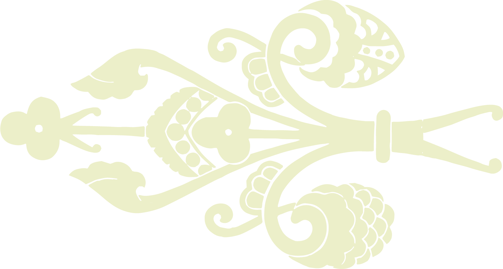 Ornate floral design with symmetrical floral and leaf patterns, resembling a traditional decorative motif, in light color on a black background.