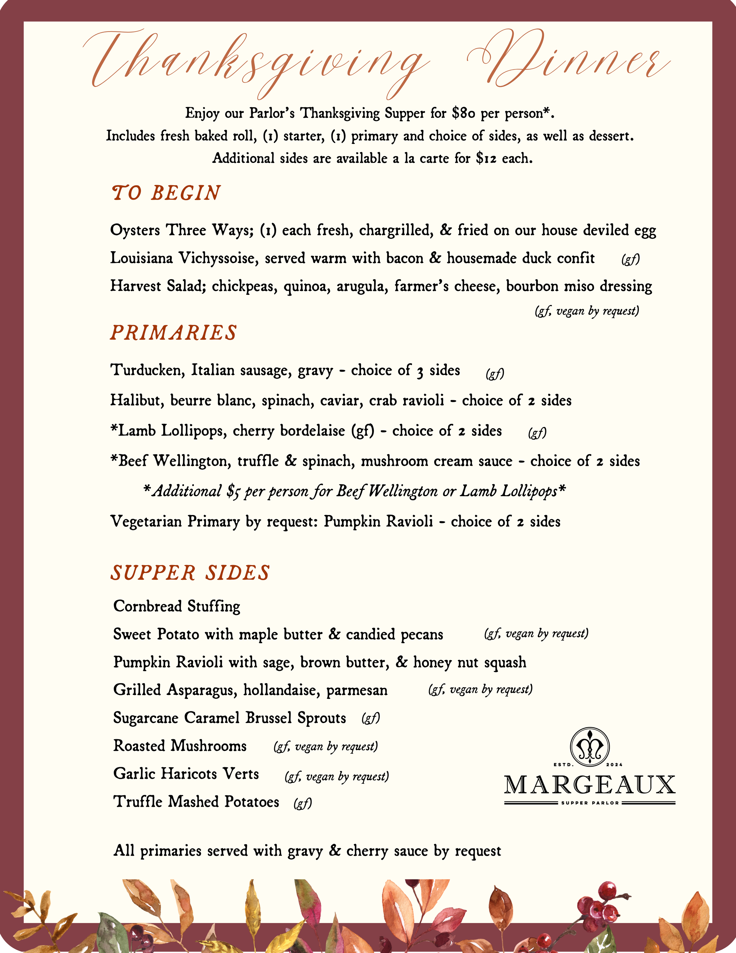 Thanksgiving Dinner Menu
