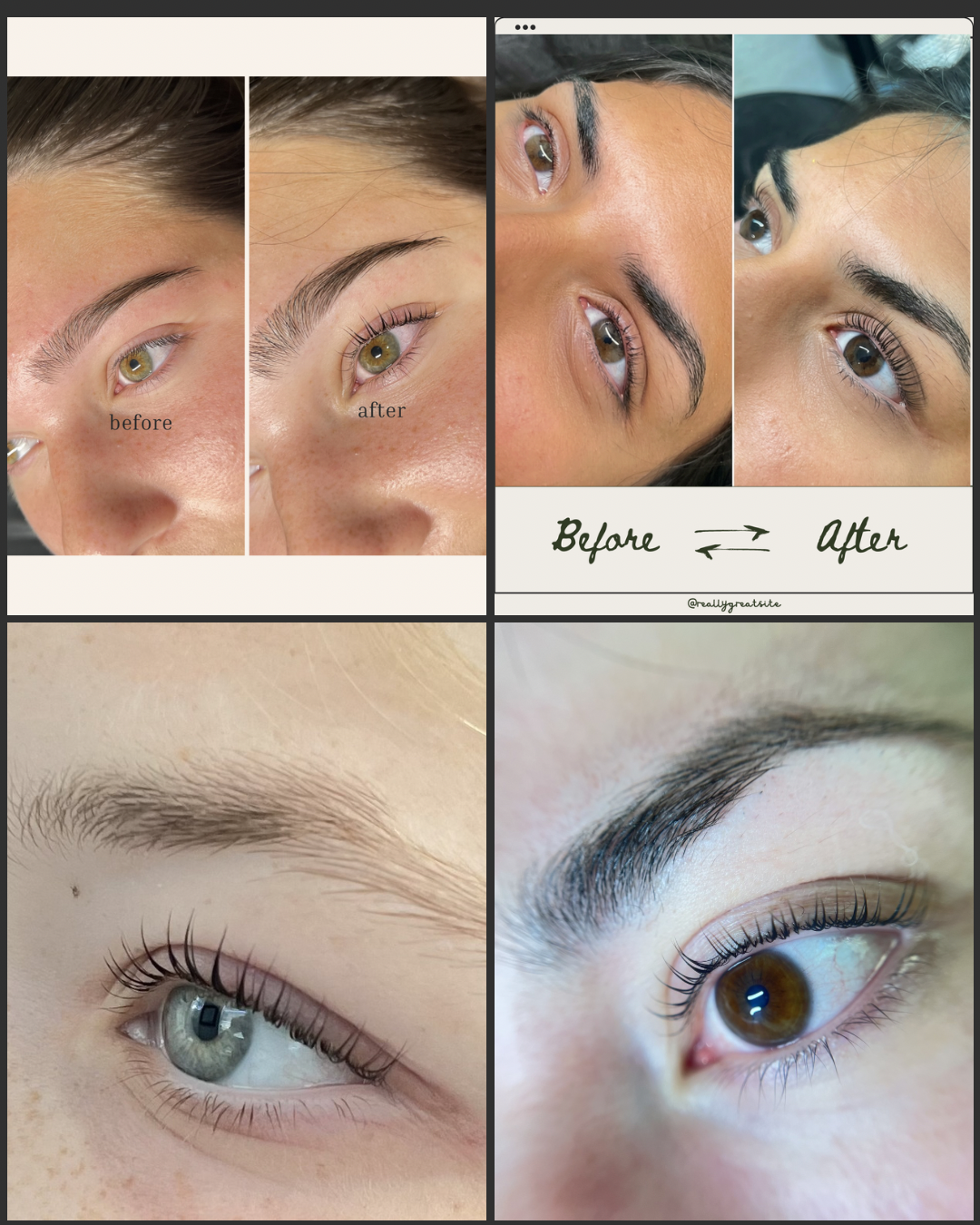 lash lift with tinted lash set before and after
