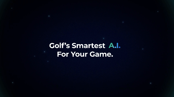 Golf advertisement with the text 'Golf's Smartest A.I. For Your Game' on a dark background with small glowing dots.