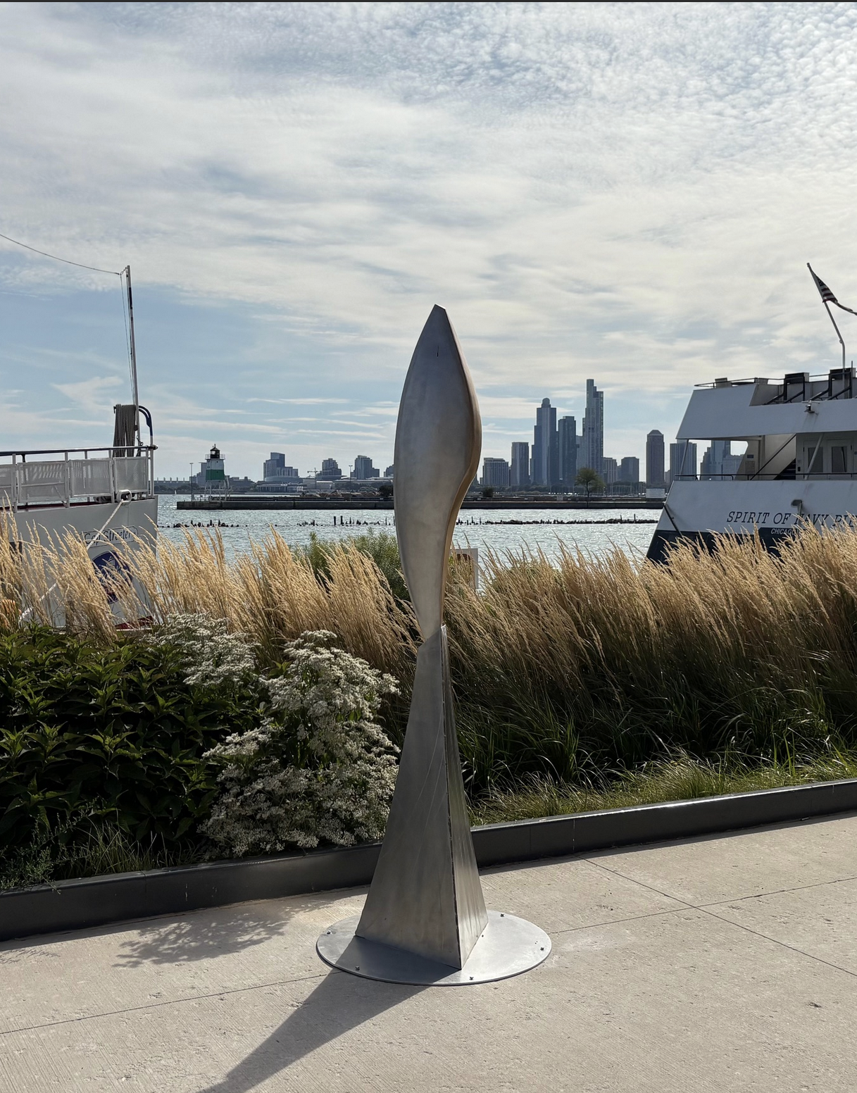 David Nouguchi   FISH IN SPACE 
Stainless Steel
17"W x 17"D x 85"H
Weight 190 lbs - INDOORS
$9,950
