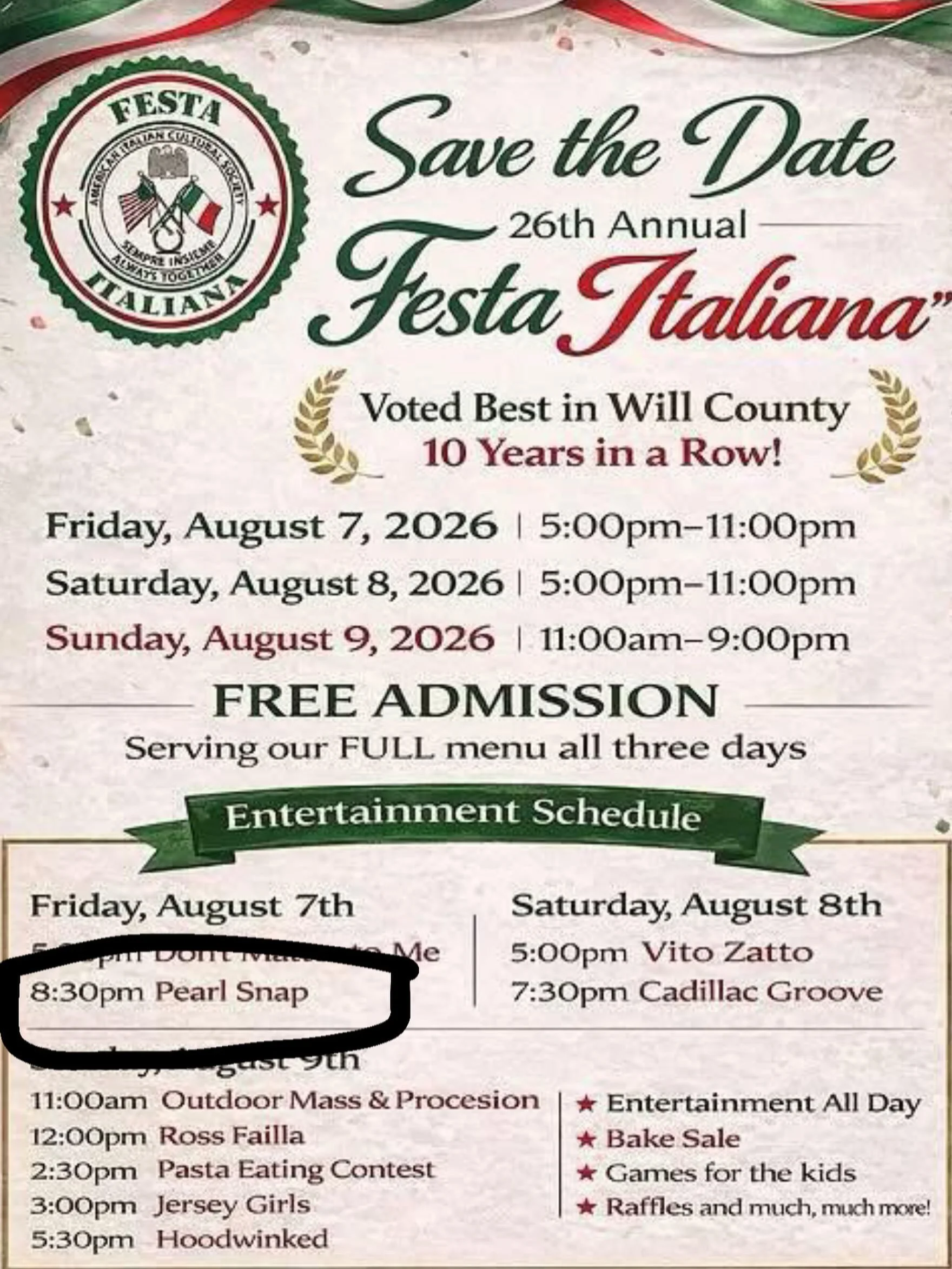 Boots meet bruschetta! 🤠🇮🇹 Come party with us at Festa Italiana in Crest Hill, August 7th at 8:30pm!