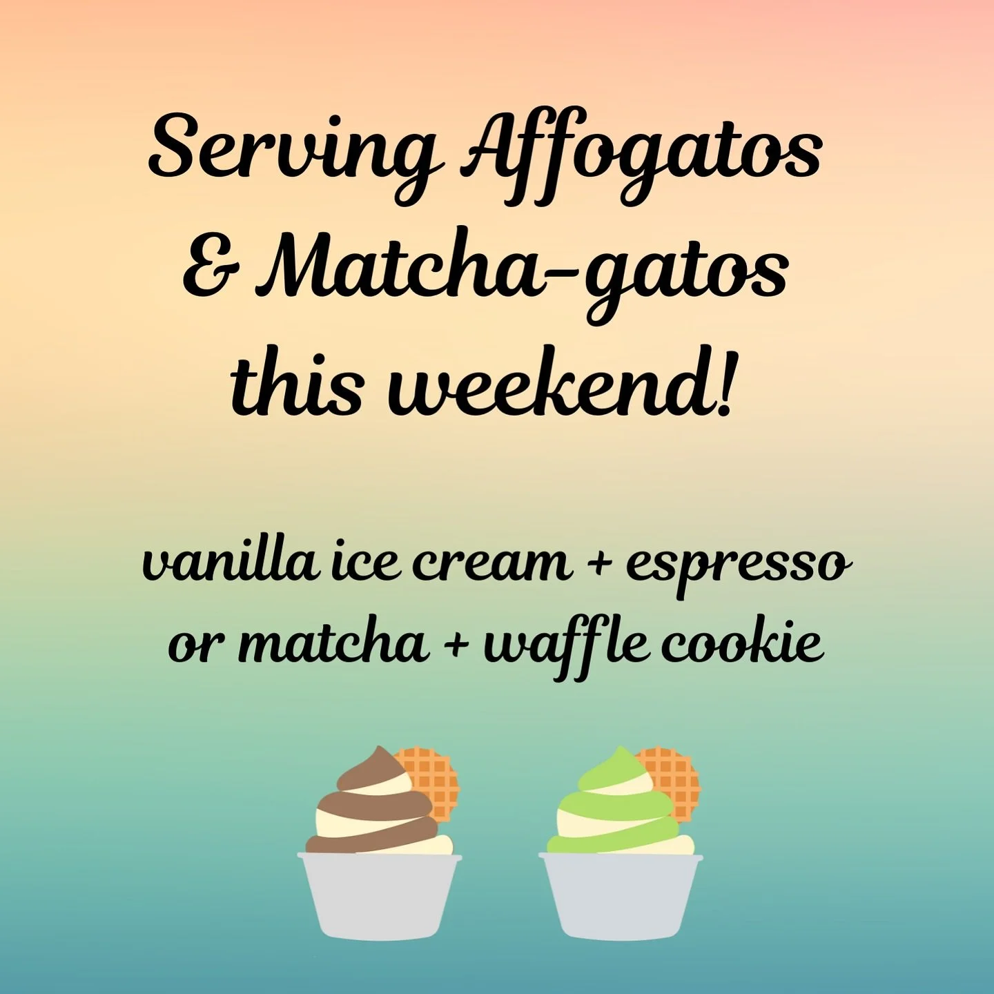 We&rsquo;re scooping up affogatos + &lsquo;matcha&rsquo;-gatos this weekend! It&rsquo;s the summer treat you didn&rsquo;t know you needed. Creamy, sweet &amp; caffeinated 🍨🤎💚