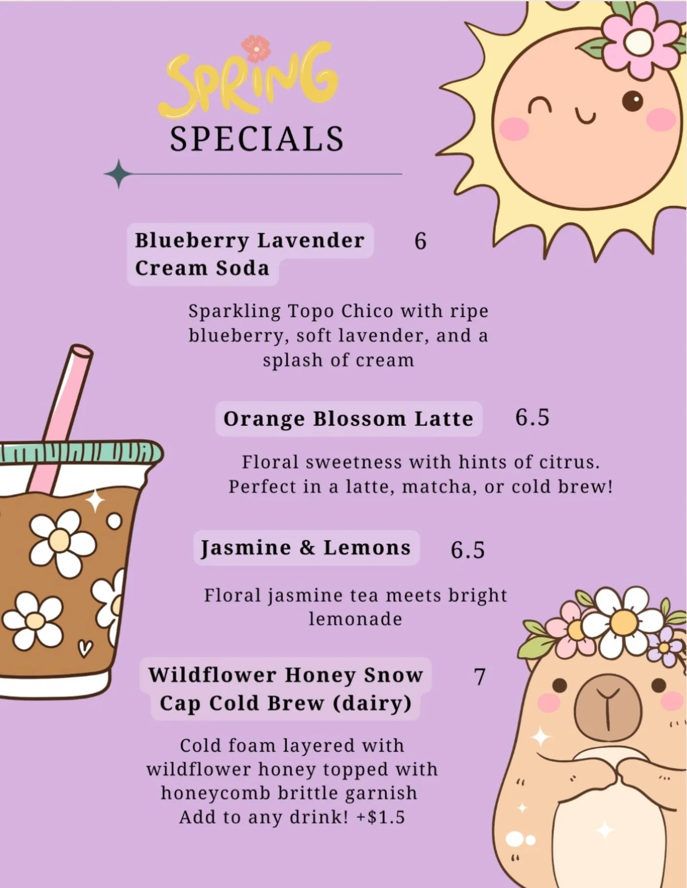 The Spring menu is here! We&rsquo;re enjoying longer days and brighter flavors with drinks inspired by the garden 🌸🌷🪻🍯