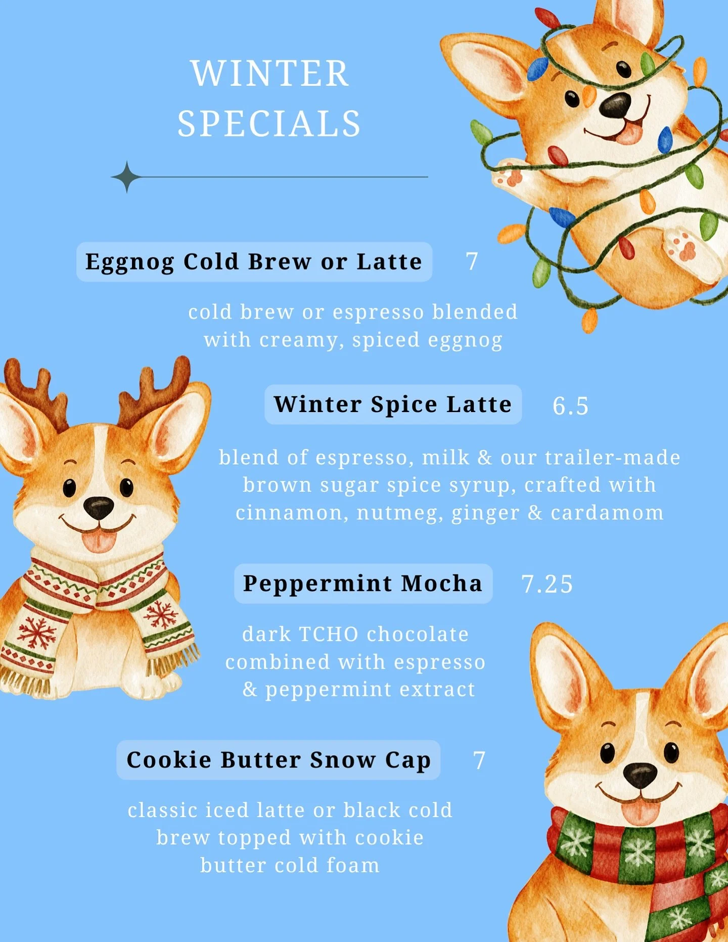 New seasonal menu is here! Pop by the trailer for a hot eggnog latte or try our new cookie butter cold foam ❄️☃️🥶