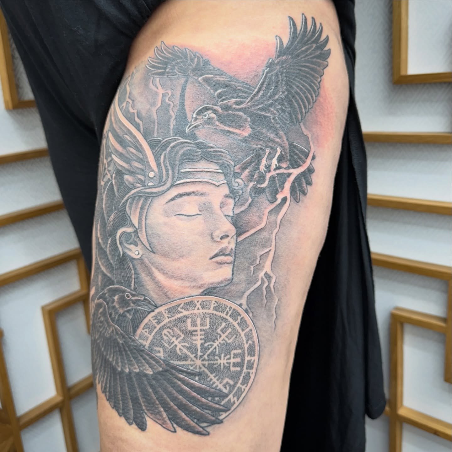 Norse warrior lady&hellip; 
(Some work healed from previous session, some fresh.)

All design aspects as requested by my client&hellip;.
If you have some ideas and need help putting them together into a design that suits you then pop in and see us @ 