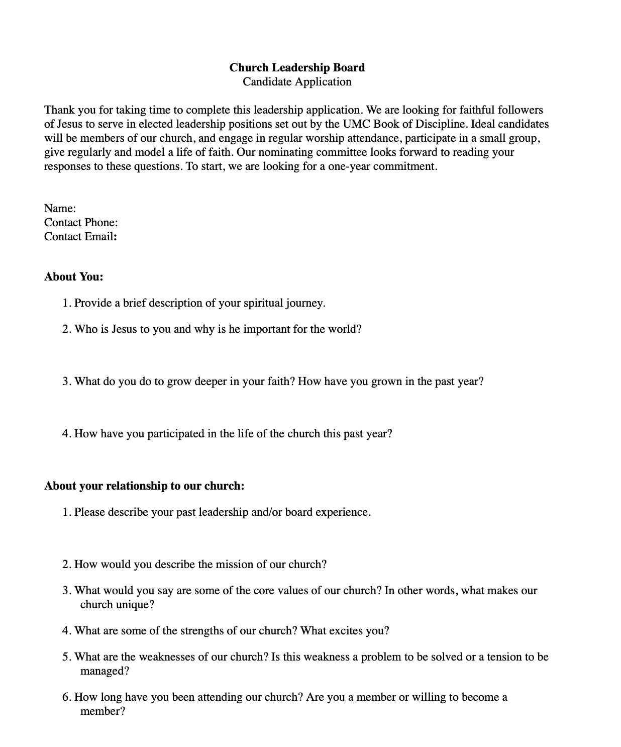 Church Board Application