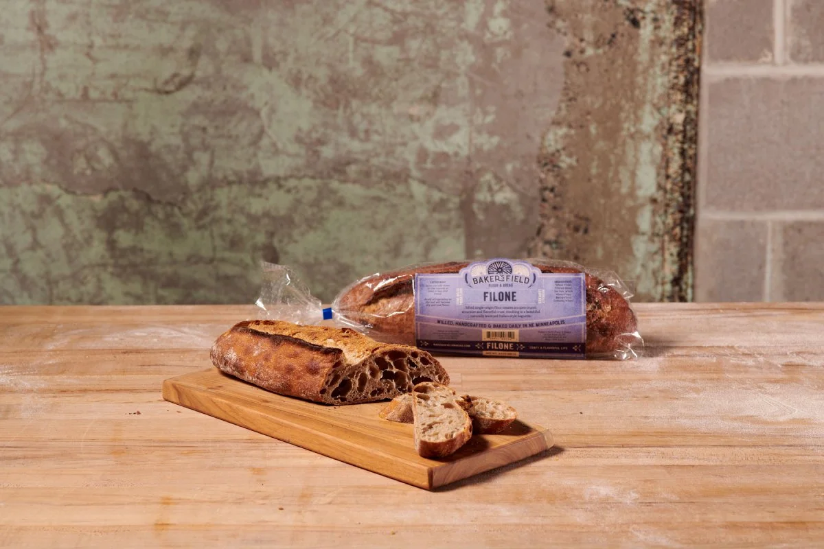 Packaged and sliced Bakers Field Flour and Bread filone