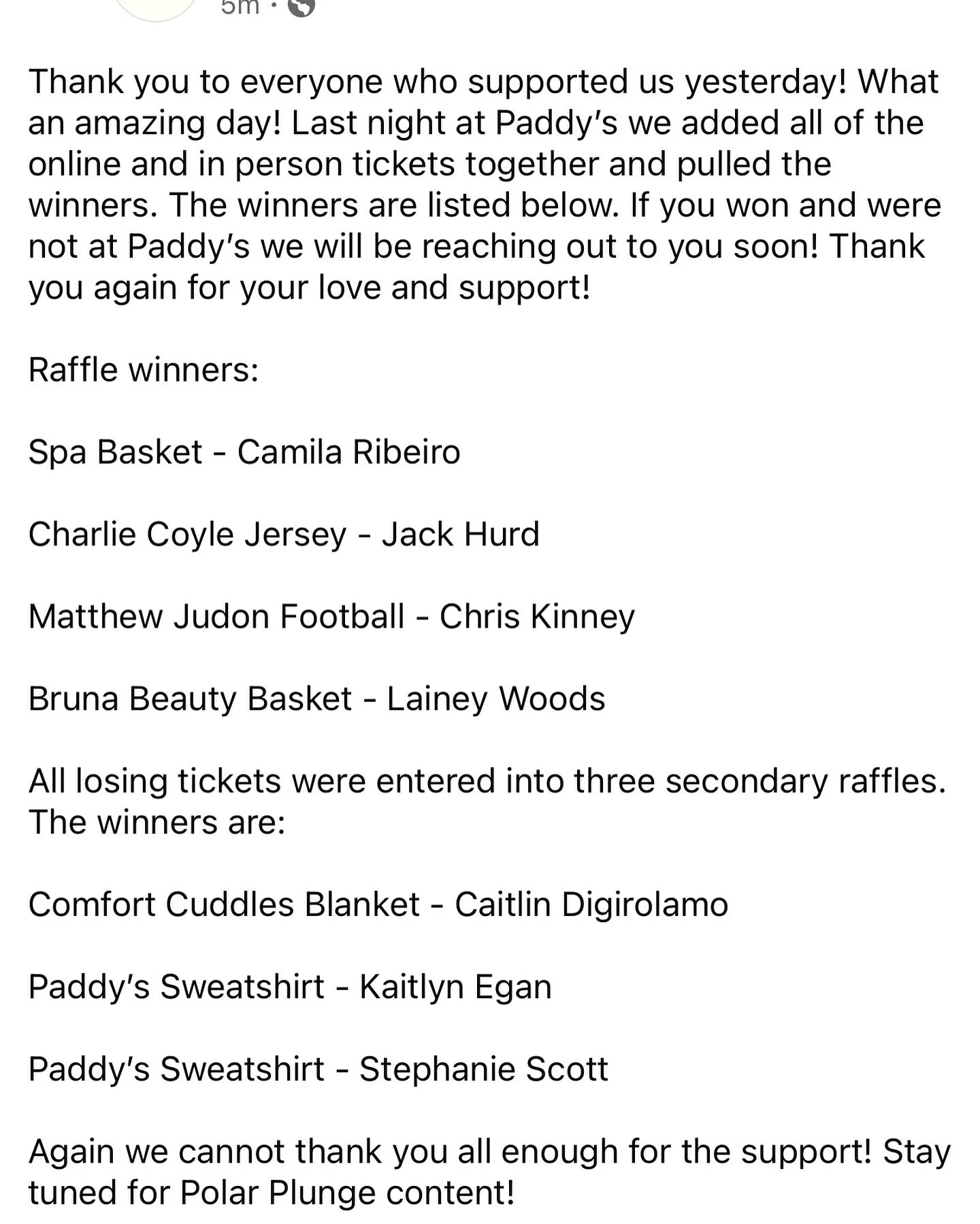 Thank you all for your support! Raffle winners listed above!