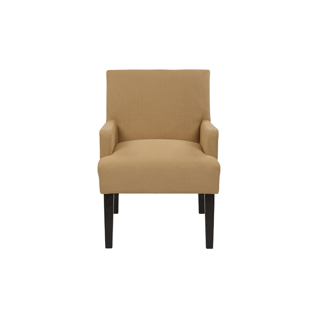 WorkSmart Main Street Guest Chair upholstered in brown fabric with wooden legs
