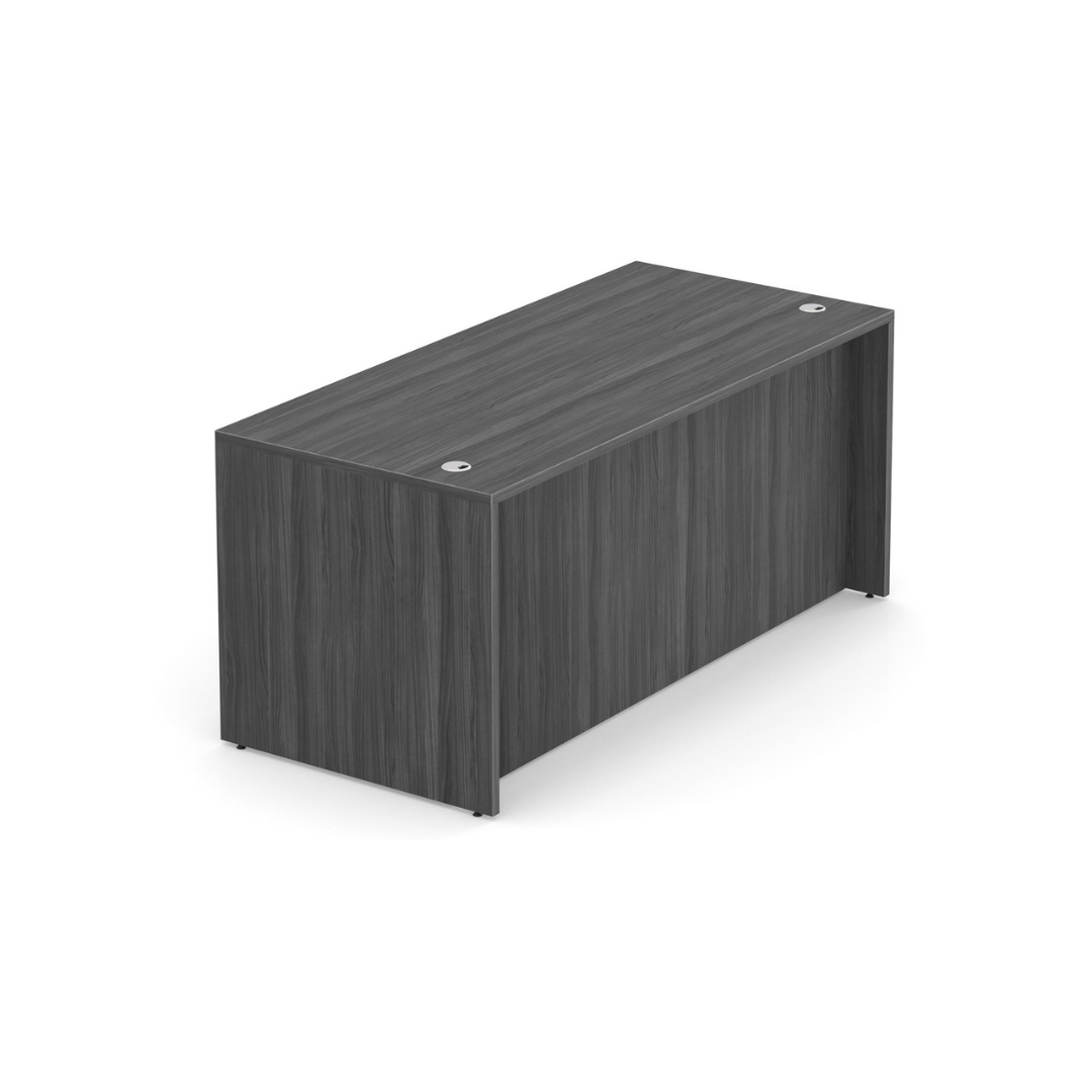 Modern office desk shell with laminate surface and integrated grommets