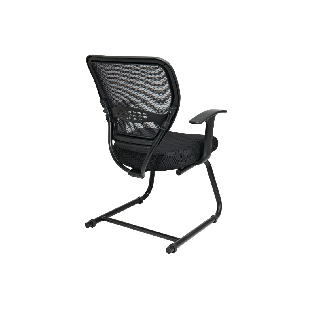 Modern office side chair with black armrests and cantilever base