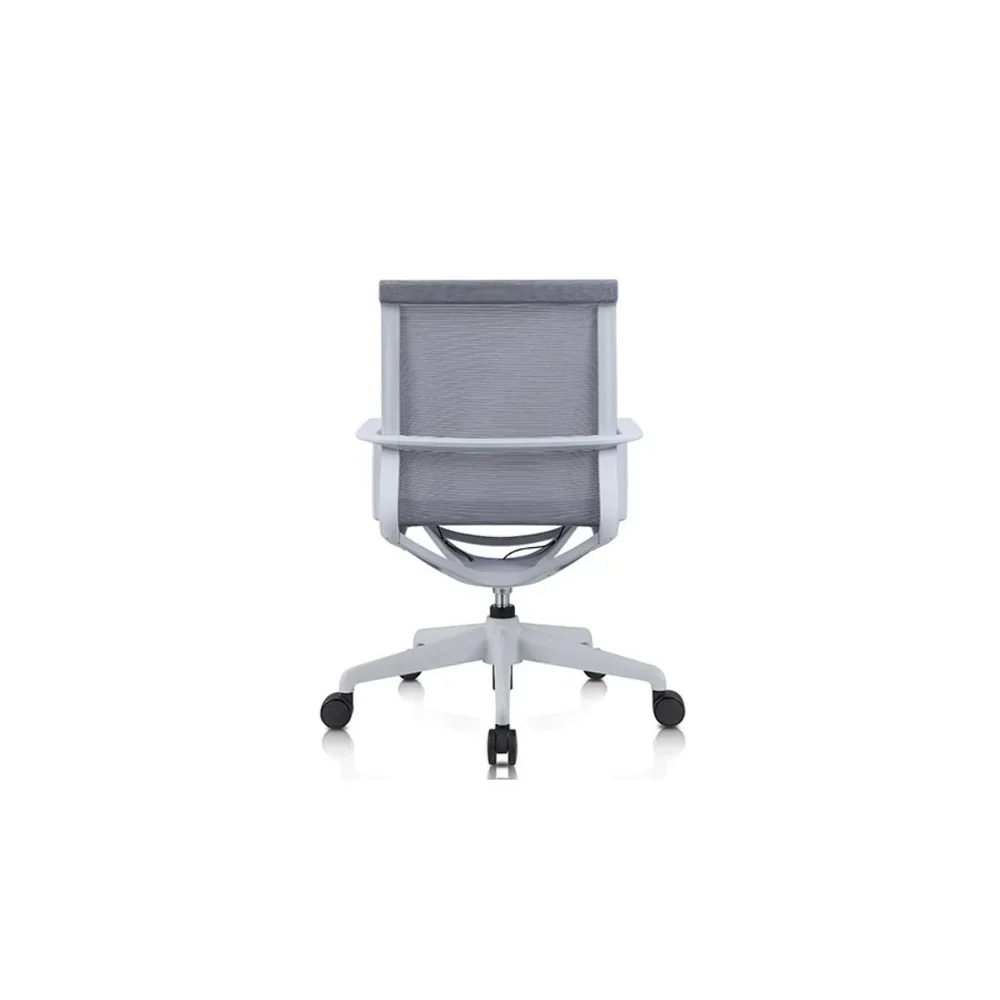 Contemporary mesh back office chair in gray with swivel base and arms