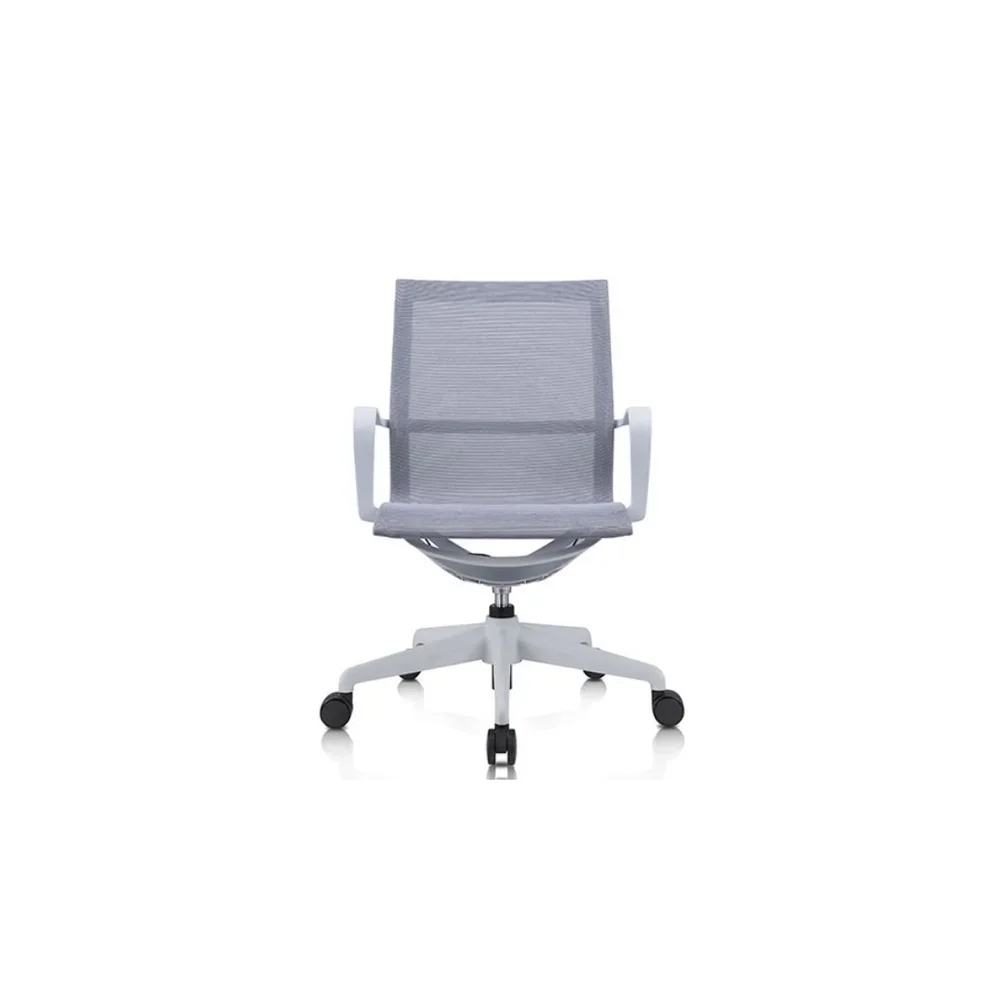 Modern gray mesh office chair with arms and swivel base