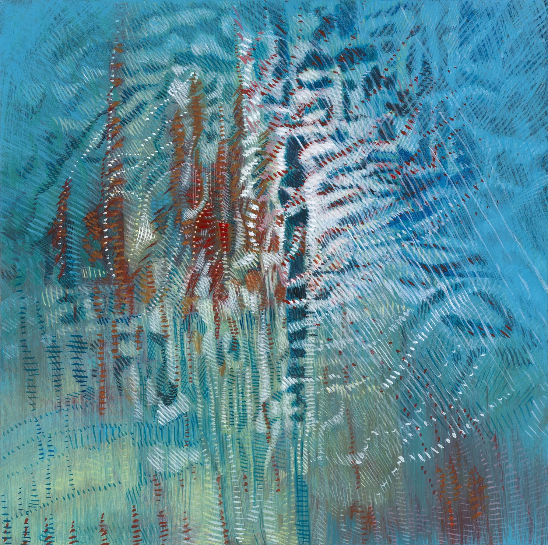 Atmospherics: Ascendance, egg tempera on panel, 2026.  Unframed size: 12" L x 12" W x 2"D. Maren Brown, artist. Photo credit: Jim Gipe, Pivot Media.