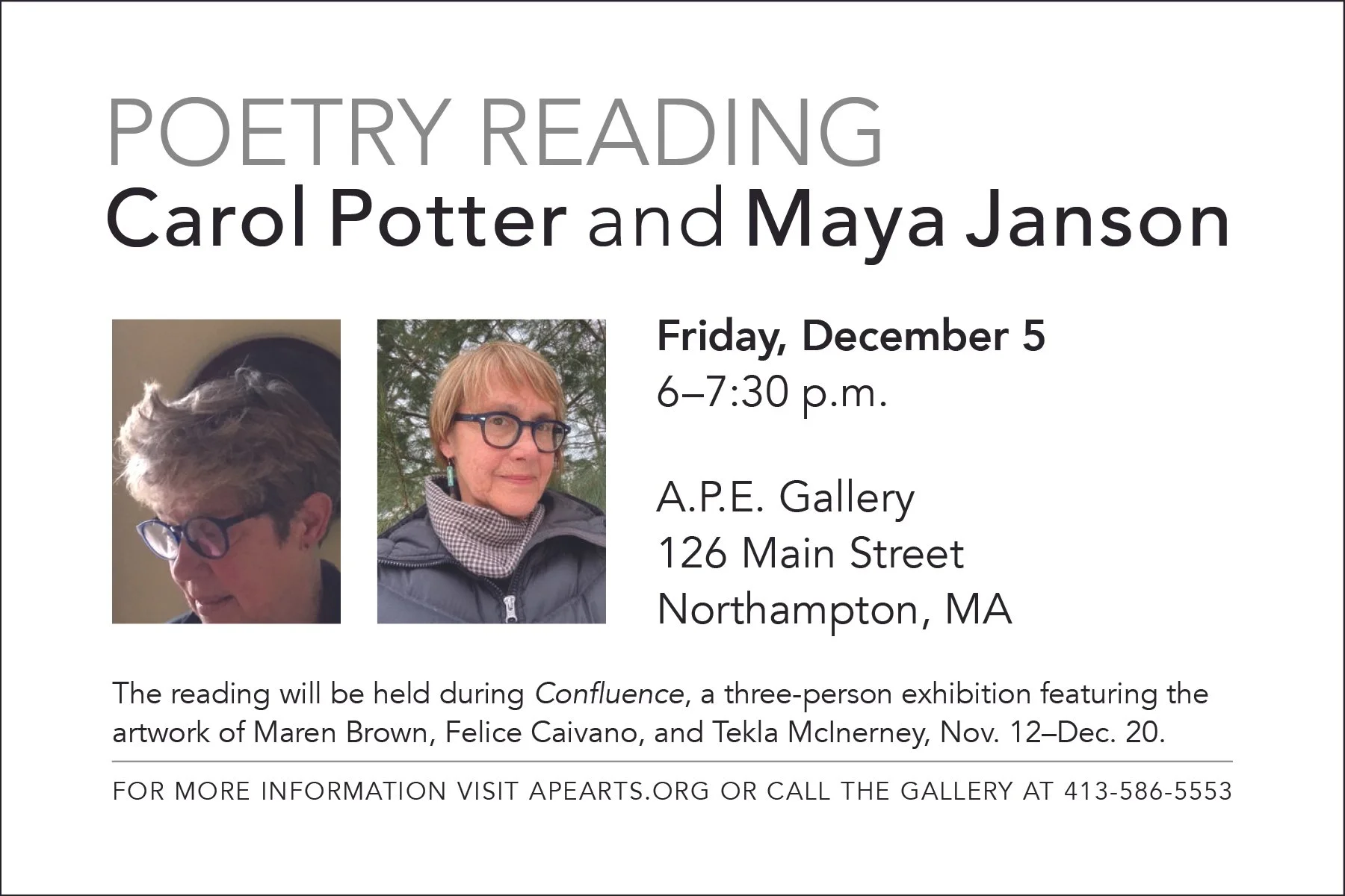 Poetry Reading by Carol Potter and Maya Janson