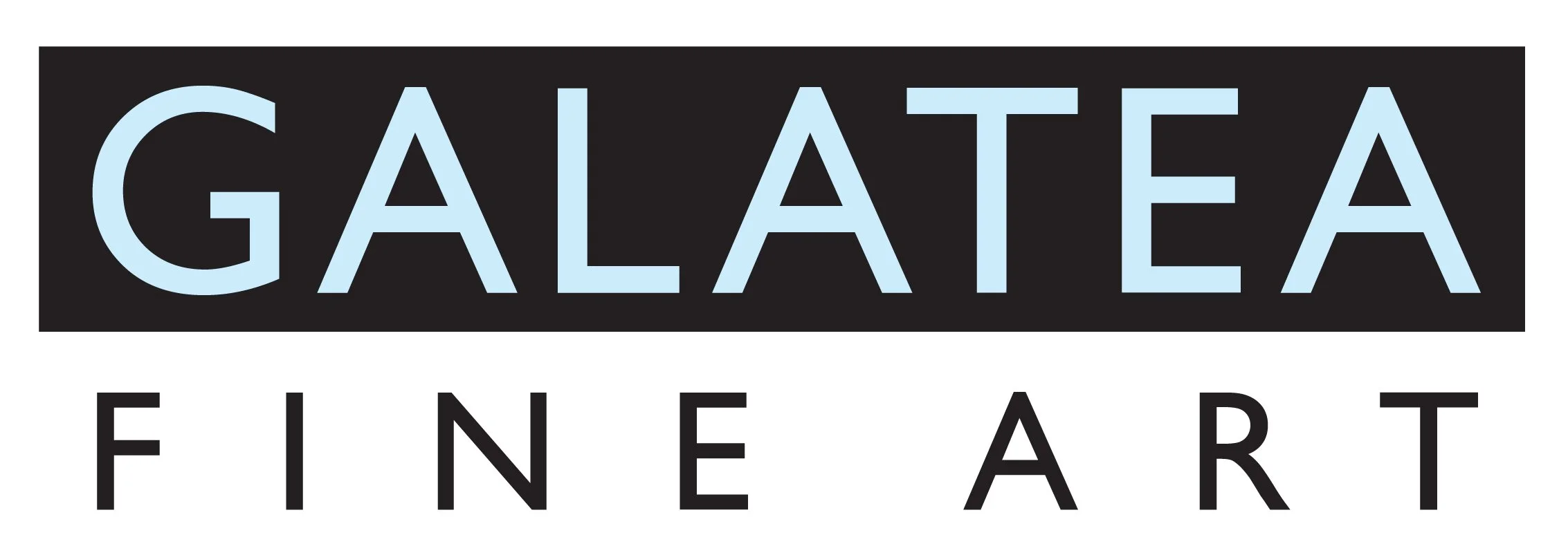 black and white logo with Galatea Fine Arts written on it